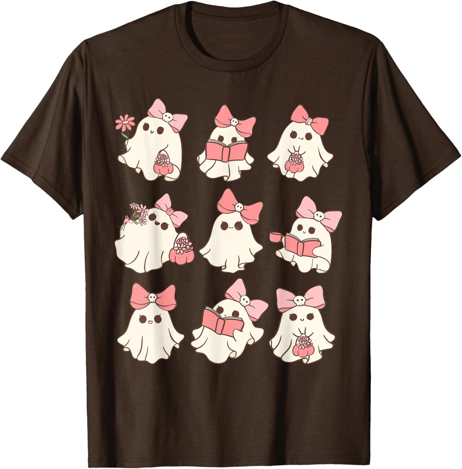 Pink Coquette Bow Ghost T-Shirt for Cute Halloween Spooky Season Fun - 3