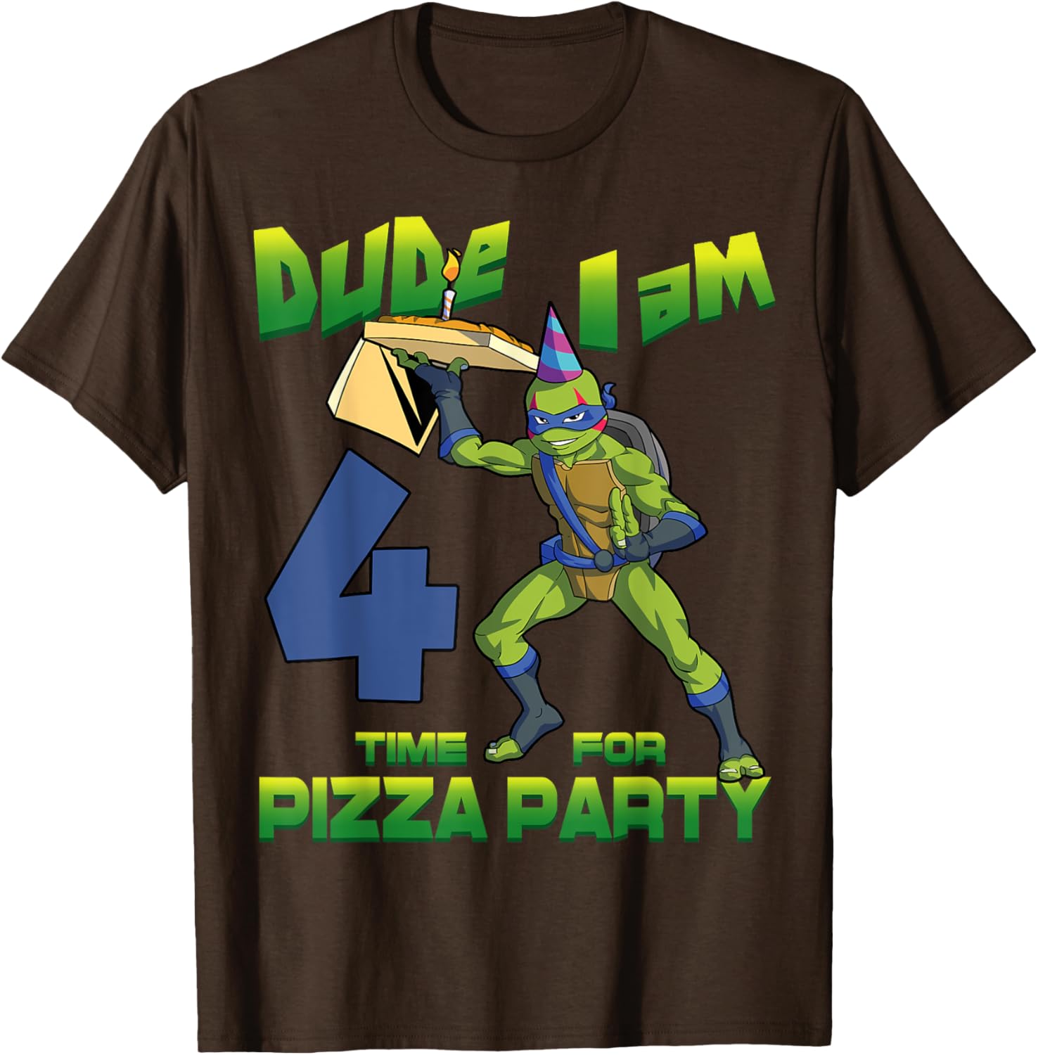 TMNT Leo Pizza Birthday Party T-Shirt for 4 Year Olds - Fun Design - 21