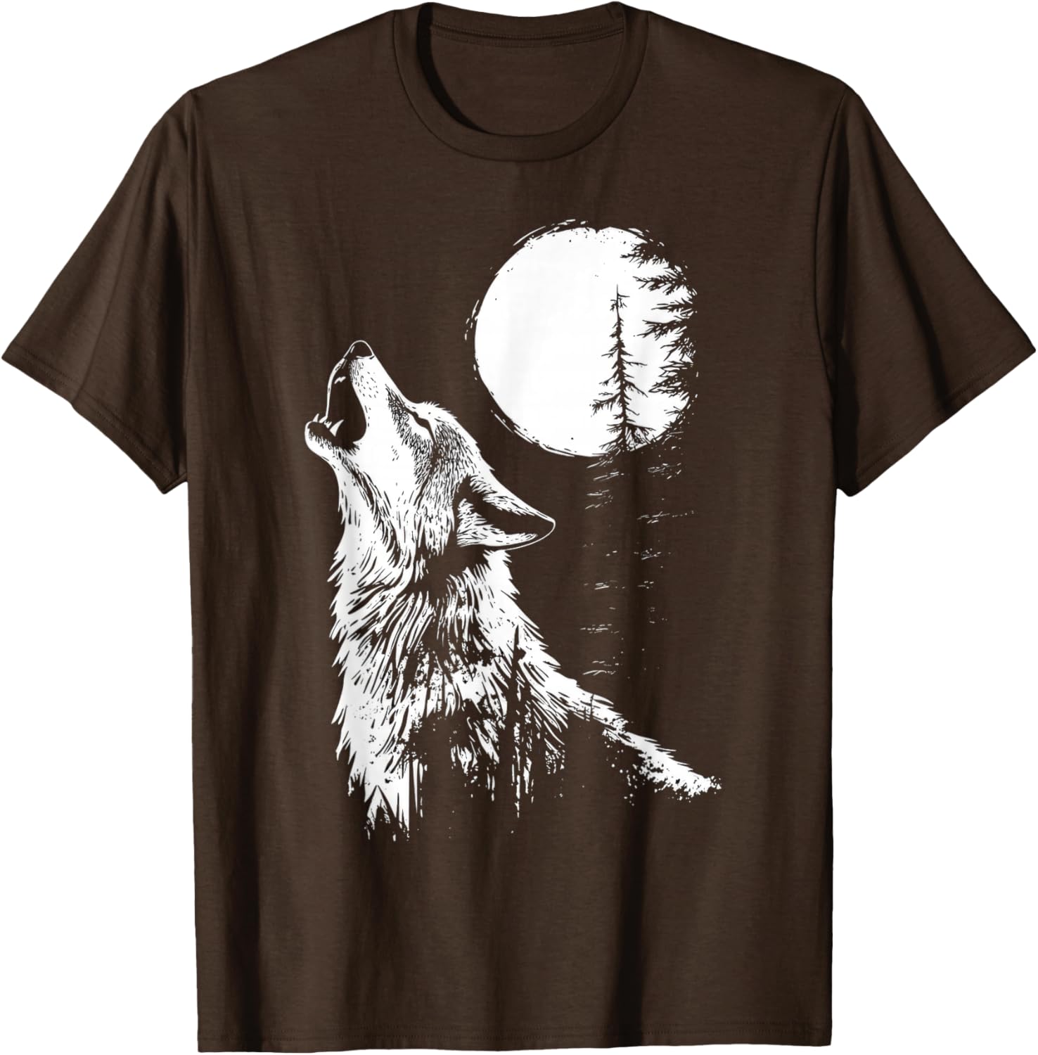 Howling Wolf Graphic Tee Moon Forest Nature Wildlife T-Shirt - 2