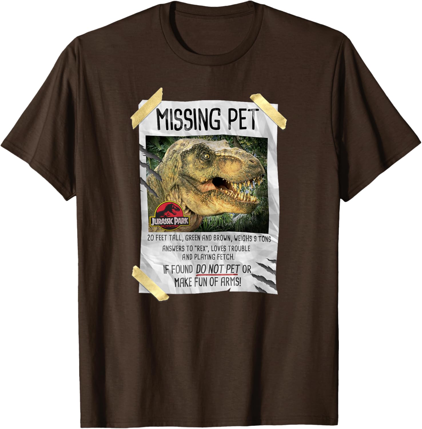 Jurassic Park T-Rex Missing Pet Taped T-Shirt for Dino Lovers - 8