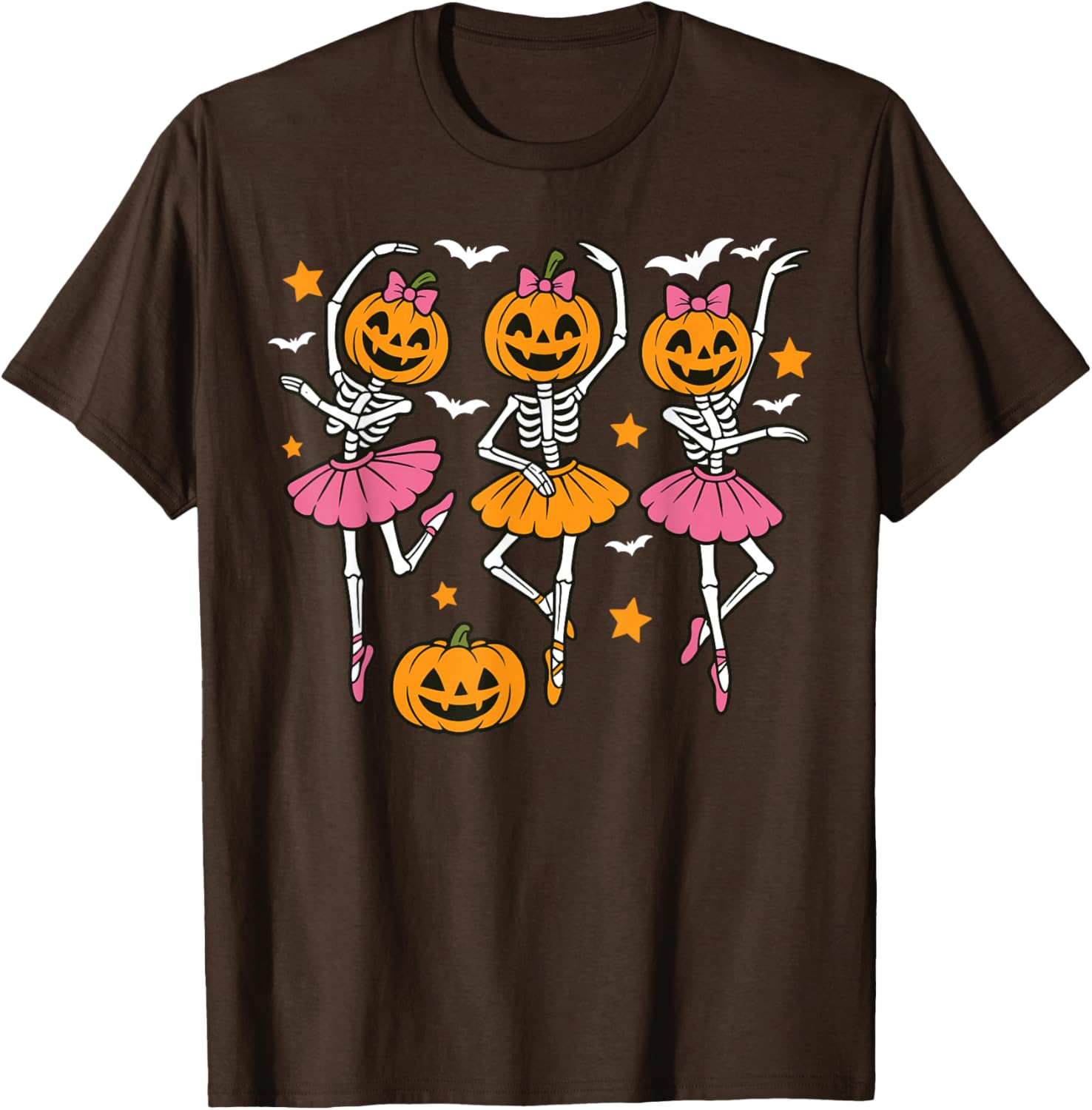 Cute Girls Halloween Ballet Skeleton Pumpkin T-Shirt for Festive Fun - 16