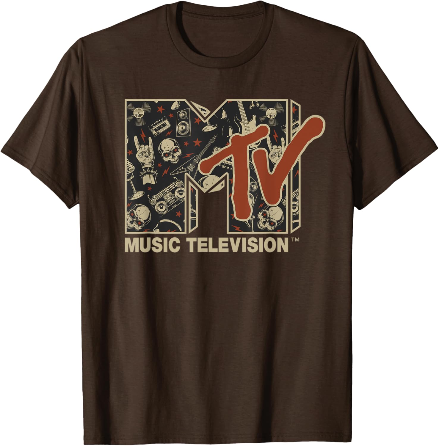 Mademark x MTV Vintage Rock n Roll Skull Guitar T-Shirt for Metal Fans - 12