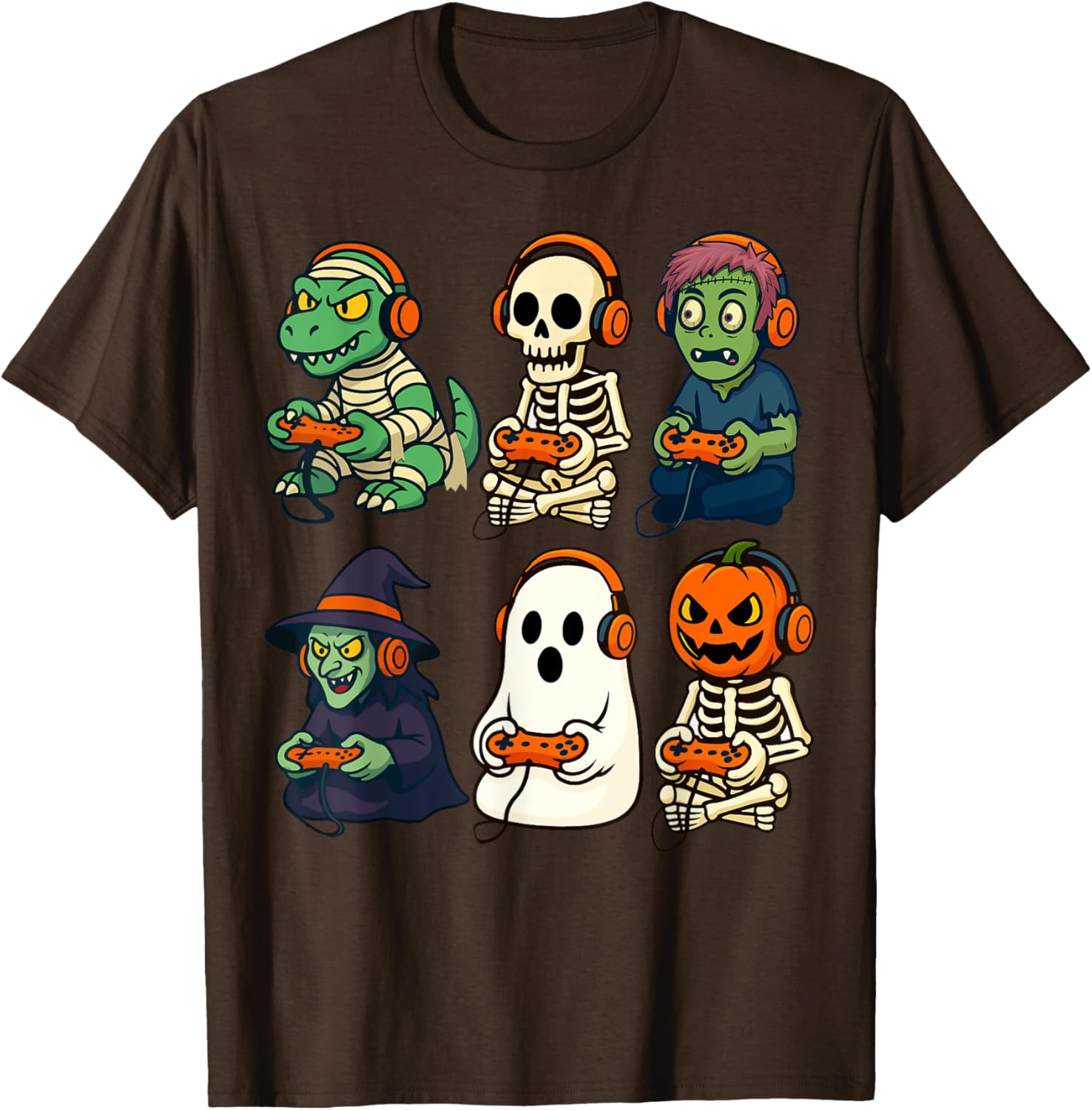 Halloween Boys Gamer T-Shirt with Dinosaur Skeleton and Witch Design - 21