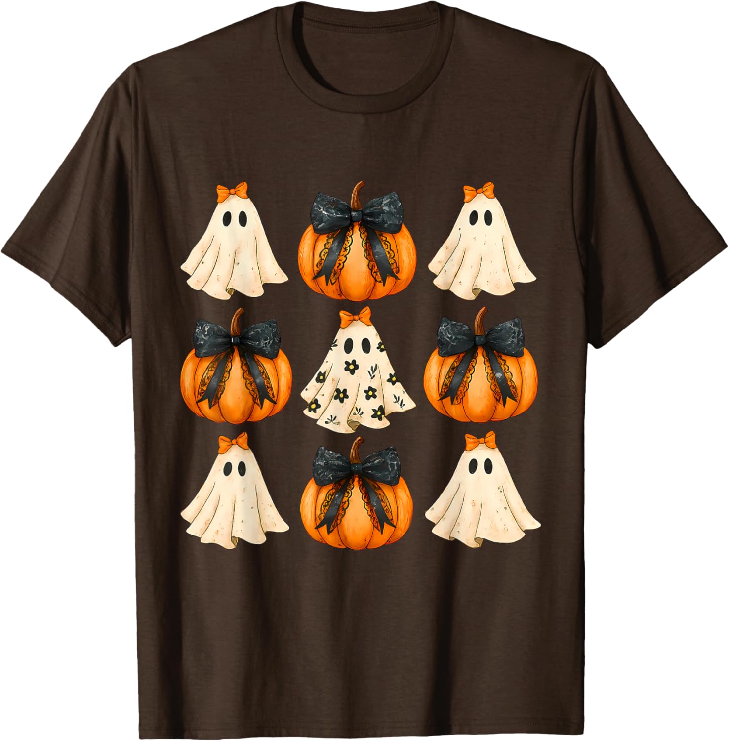 Cute Halloween Bow Pumpkin Ghost T-Shirt for Women and Girls - 7