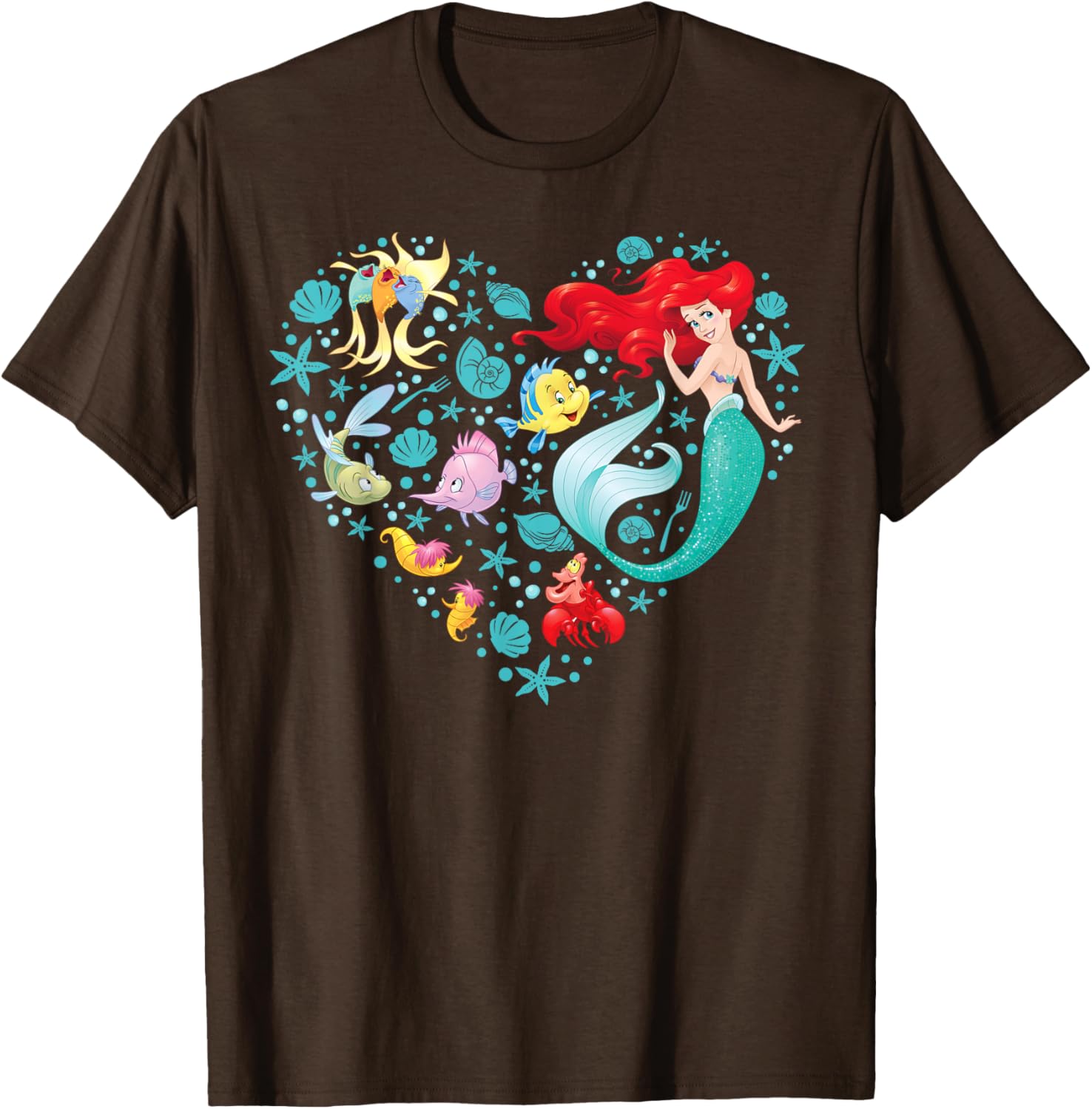 Disney Princess Ariel Flounder Sebastian Heart T-Shirt for Kids and Adults - 2