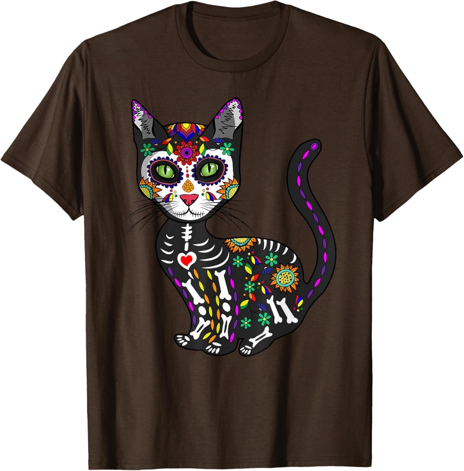 Cute Sugar Skull Cat T-Shirt for Halloween Day of the Dead Fun - 24