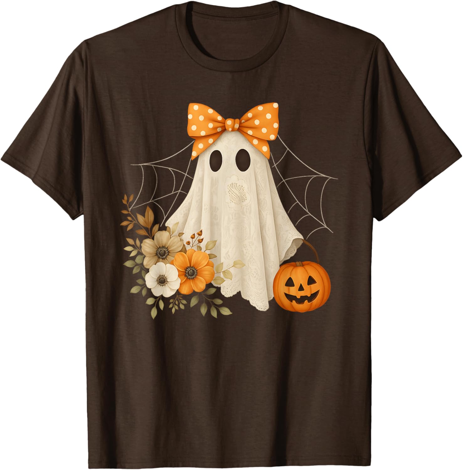 Coquette Ghost Halloween Flower Lace T-Shirt for a Spooky Look - 7