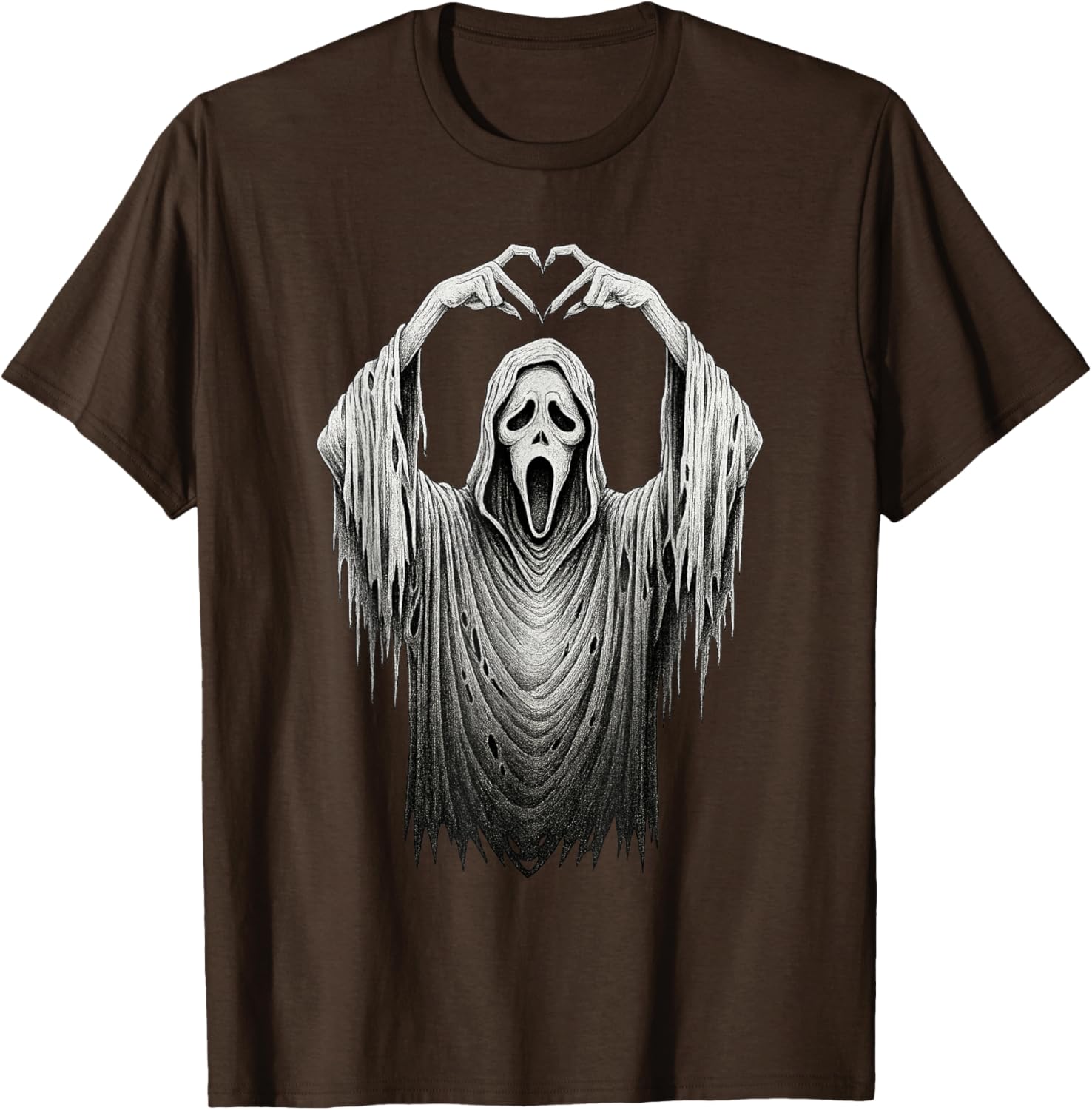 Vintage Ghost Face Heart Sign T-Shirt for Halloween Lovers - 27