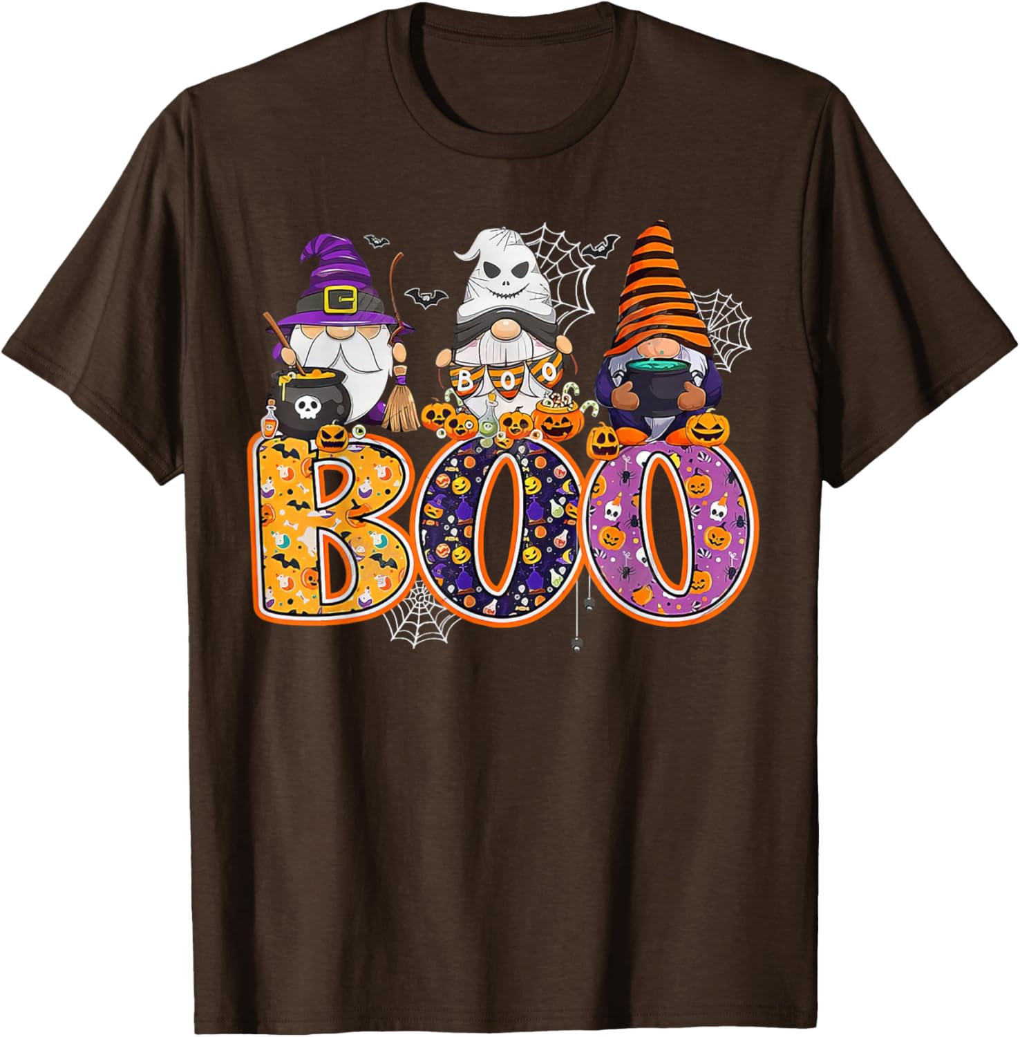 Funny Halloween Gnome T-Shirt with Boo Witch Pumpkins and Spiders - 21