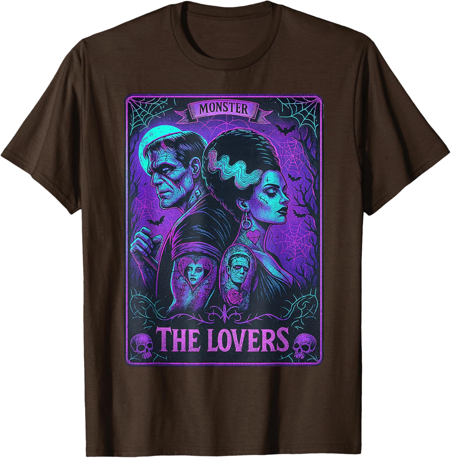 Monster Frankenstein and Bride Lovers Tarot Card T-Shirt for Fans - 9