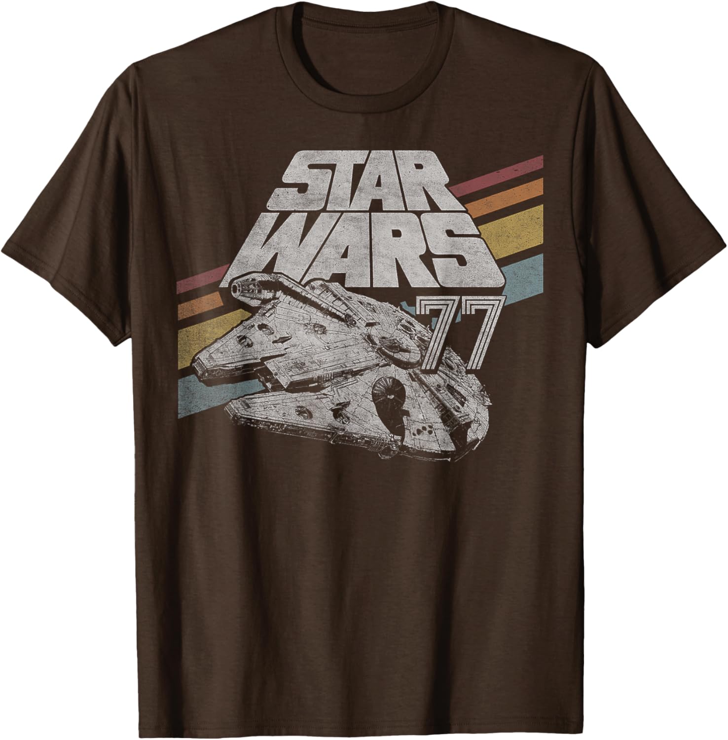 Retro Star Wars Millennium Falcon T-Shirt with Diagonal Stripes for Fans - 7