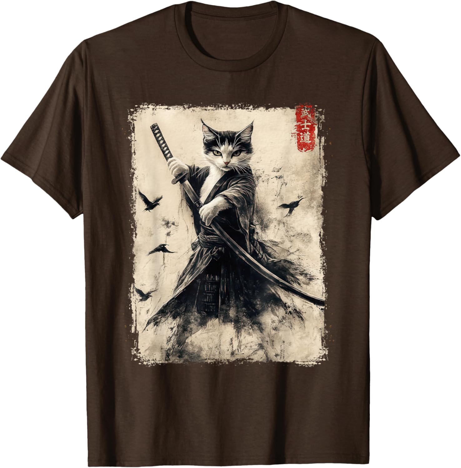 Samurai Cat Vintage Anime Graphic Tee – Cool Japanese Art T-Shirt - 18