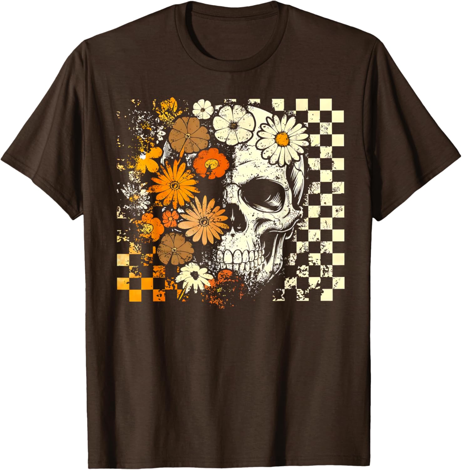 Boho Floral Skull Halloween T-Shirt for Girls and Women - Trendy Style - 5