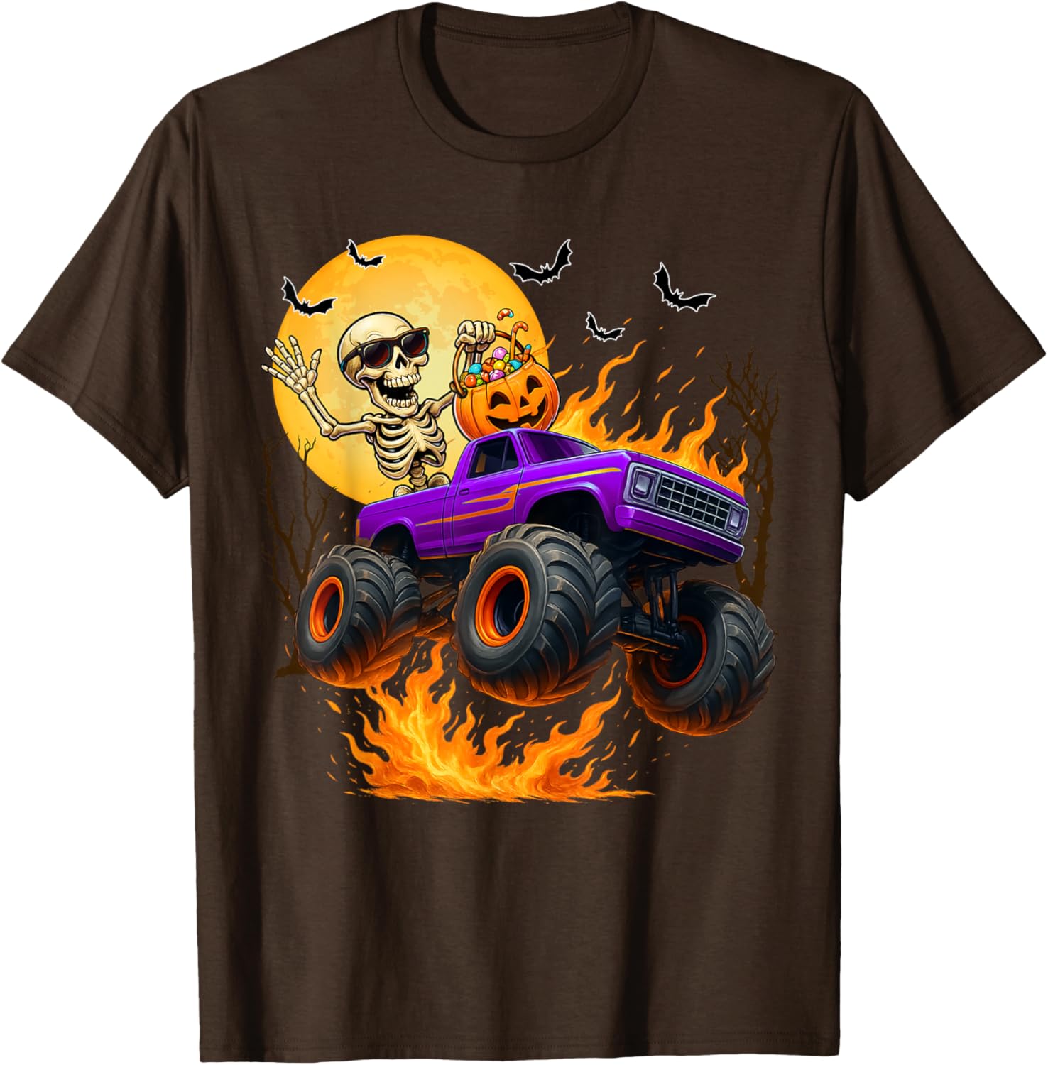 Spooky Skeleton Monster Truck Halloween T-Shirt for Boys Fun Outfit - 26