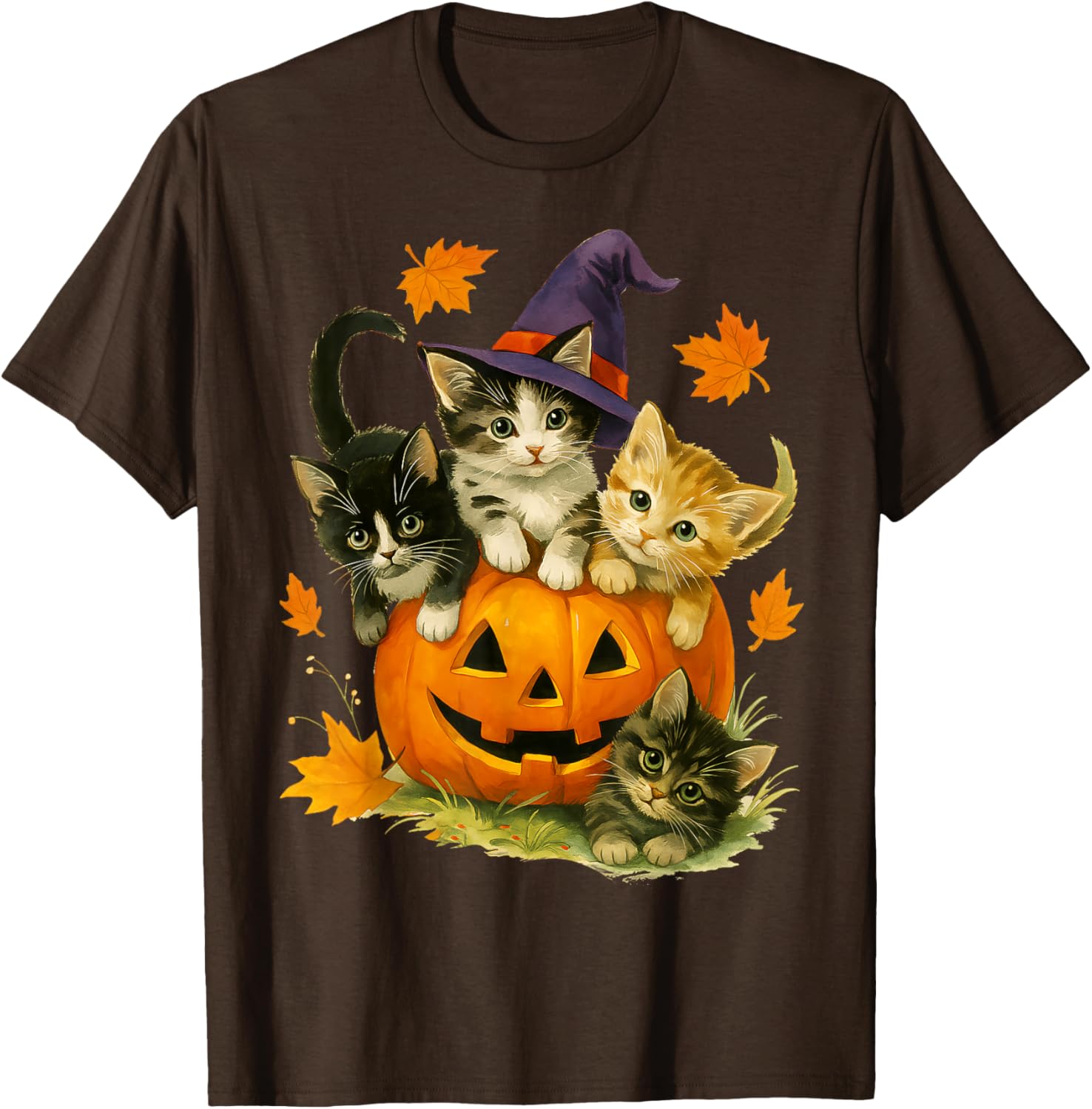 Cute Cat Pumpkin Halloween Vintage T-Shirt for Spooky Season Fun - 13
