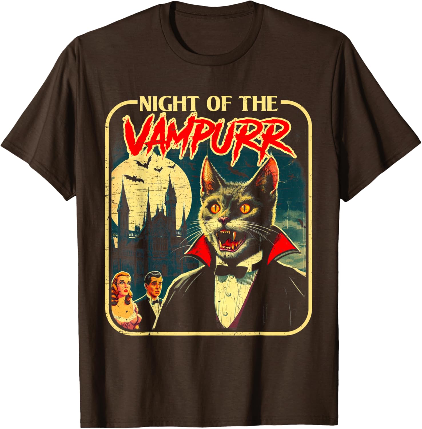 Funny Cat Halloween T-Shirt Night of the Vampurr Cute and Comfy Apparel - 3