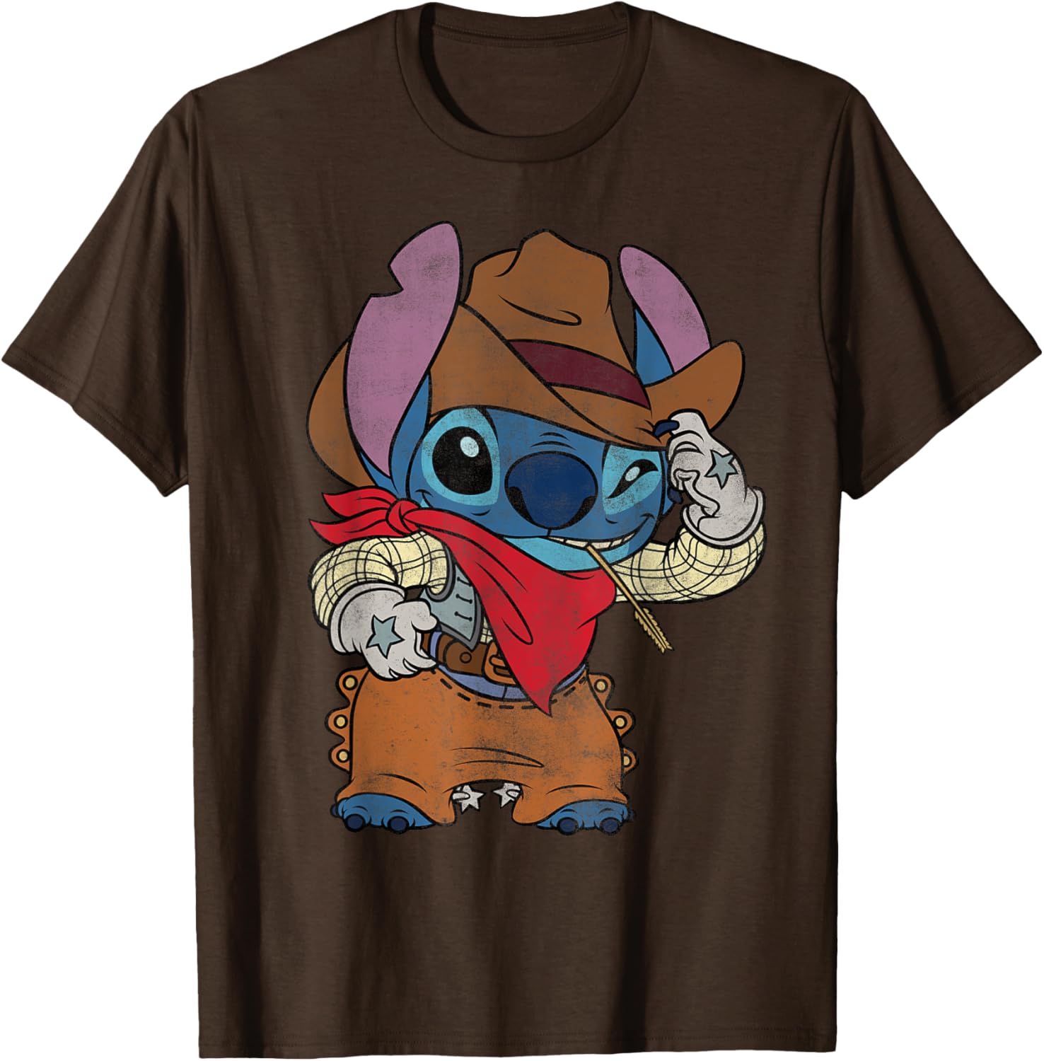 Disney Stitch Cowboy Costume T-Shirt Vintage Western Style Apparel - 1