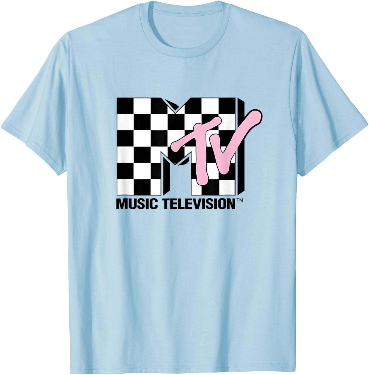 MTV Music Television Retro 80's Pink Neon Checkerboard Logo T-Shirt - 5