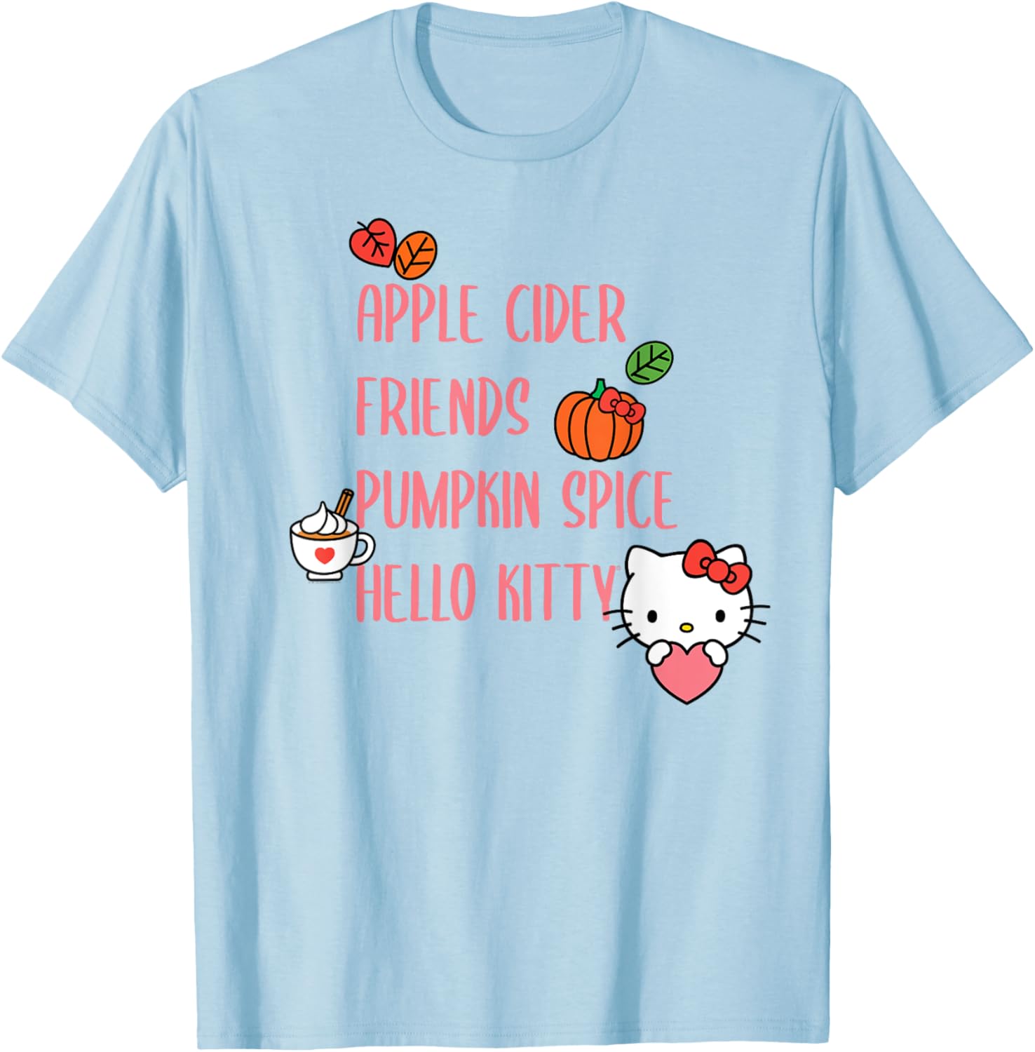 Cute Apple Cider Friends Pumpkin Spice Hello Kitty T-Shirt for Fall Fun - 5