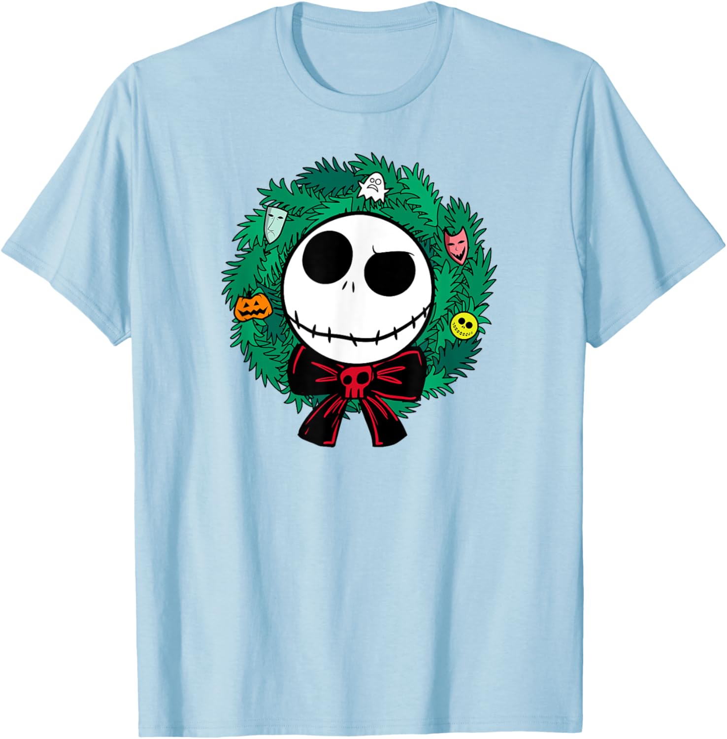 Festive Men's Nightmare Before Christmas Blue Wreath T-Shirt, Small - 3