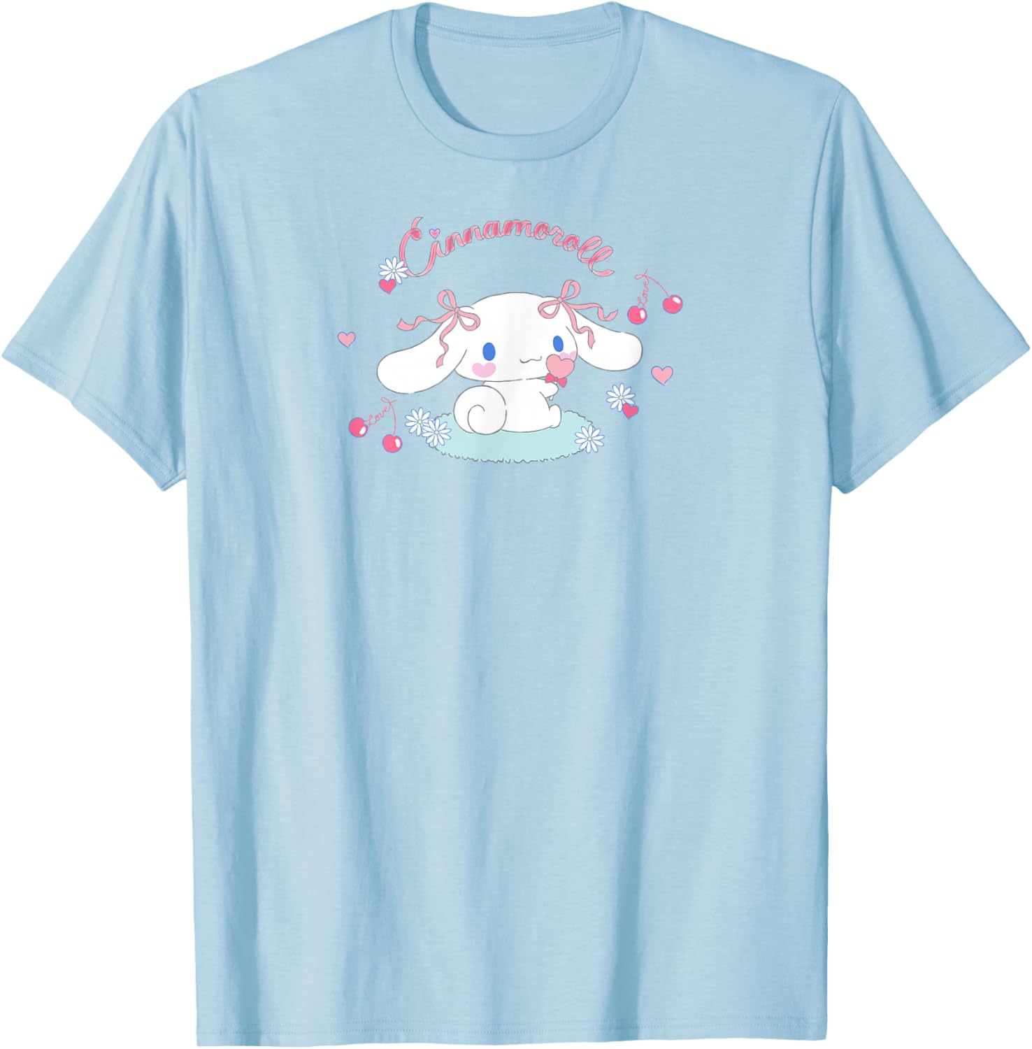 Cute SANRIO Cinnamoroll Cherry Love T-Shirt for All Seasons - White Small - 13
