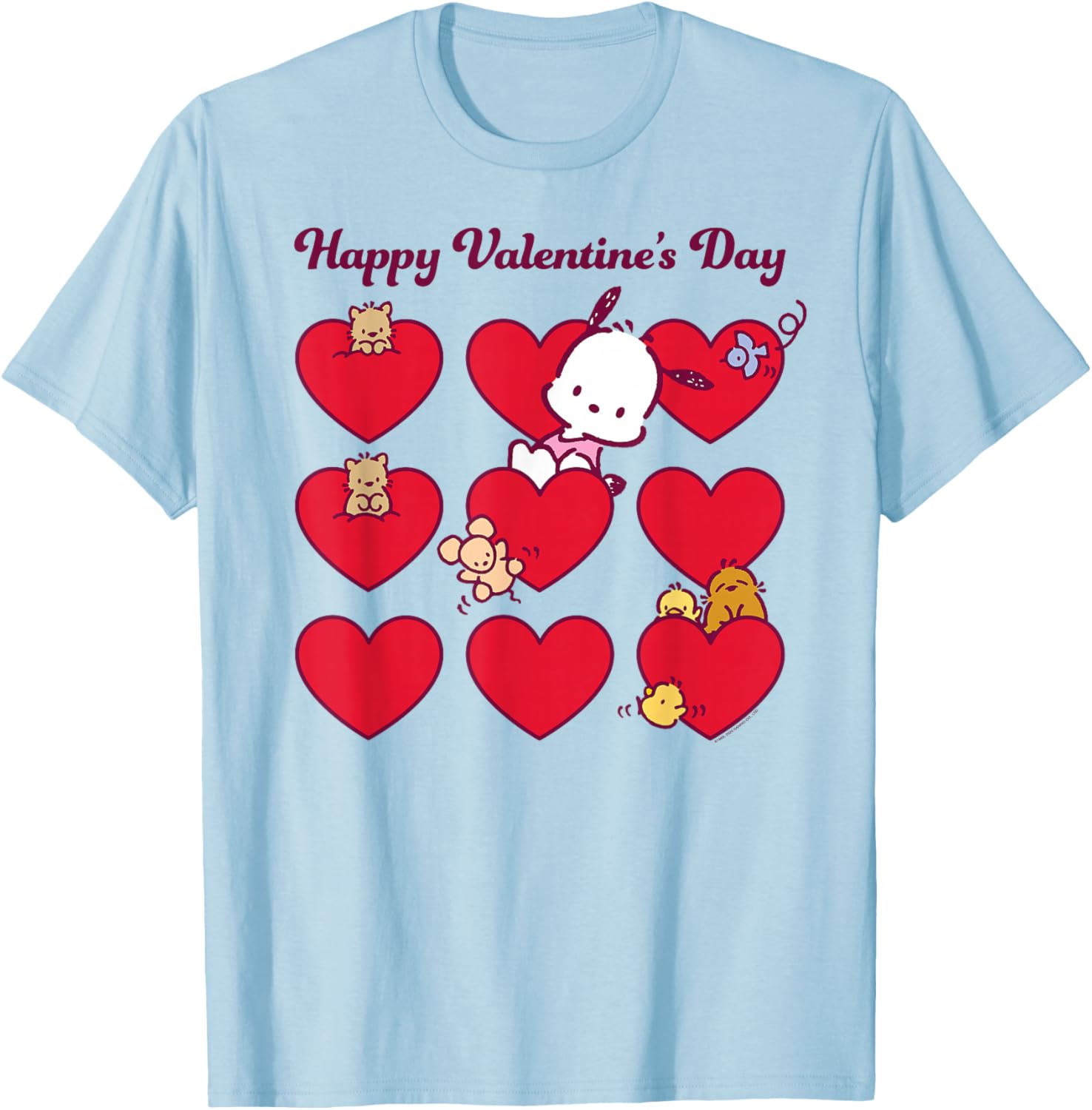 Mademark Pochacco Valentine's Day T-Shirt Unisex Grey Short Sleeve Small - 5