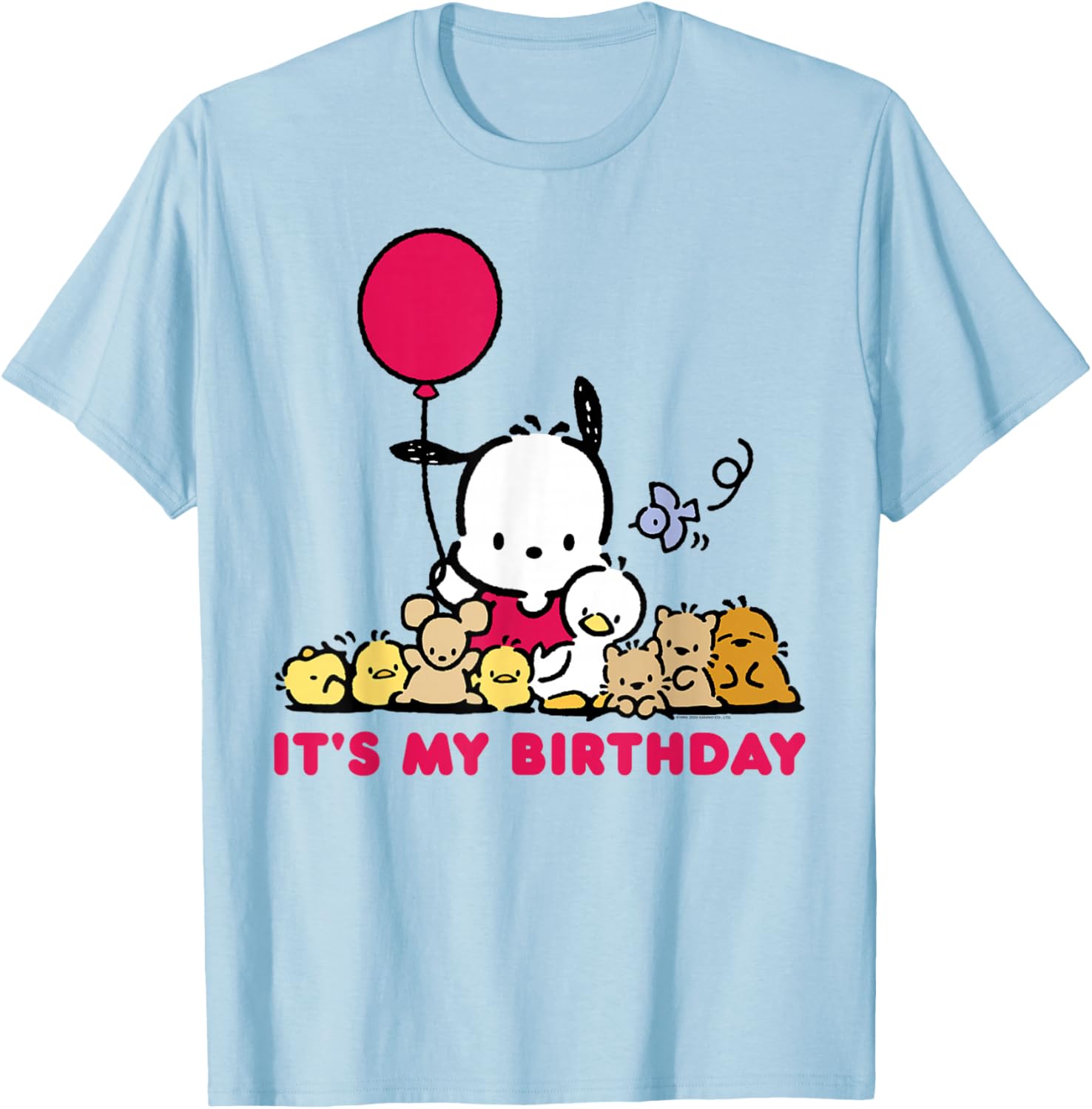 Pochacco Birthday T-Shirt for Adults, Grey Short Sleeve Classic Fit - 3