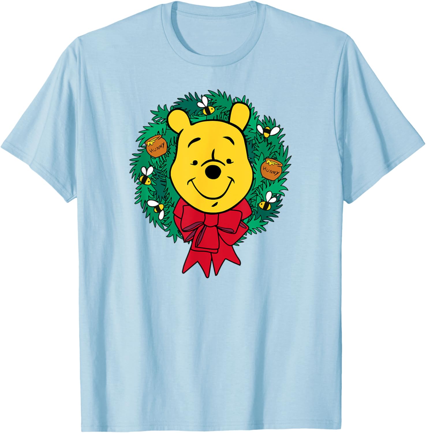 Festive Winnie the Pooh Christmas Wreath T-Shirt for Men, Blue, Small - 1
