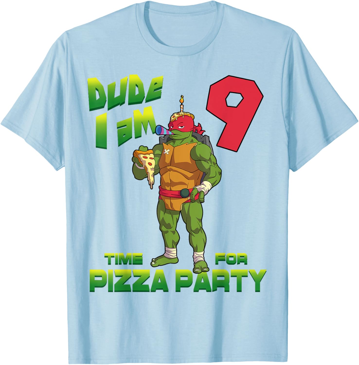 Raphael Pizza Birthday T-Shirt for 9 Year Olds - TMNT Party Gear - 16