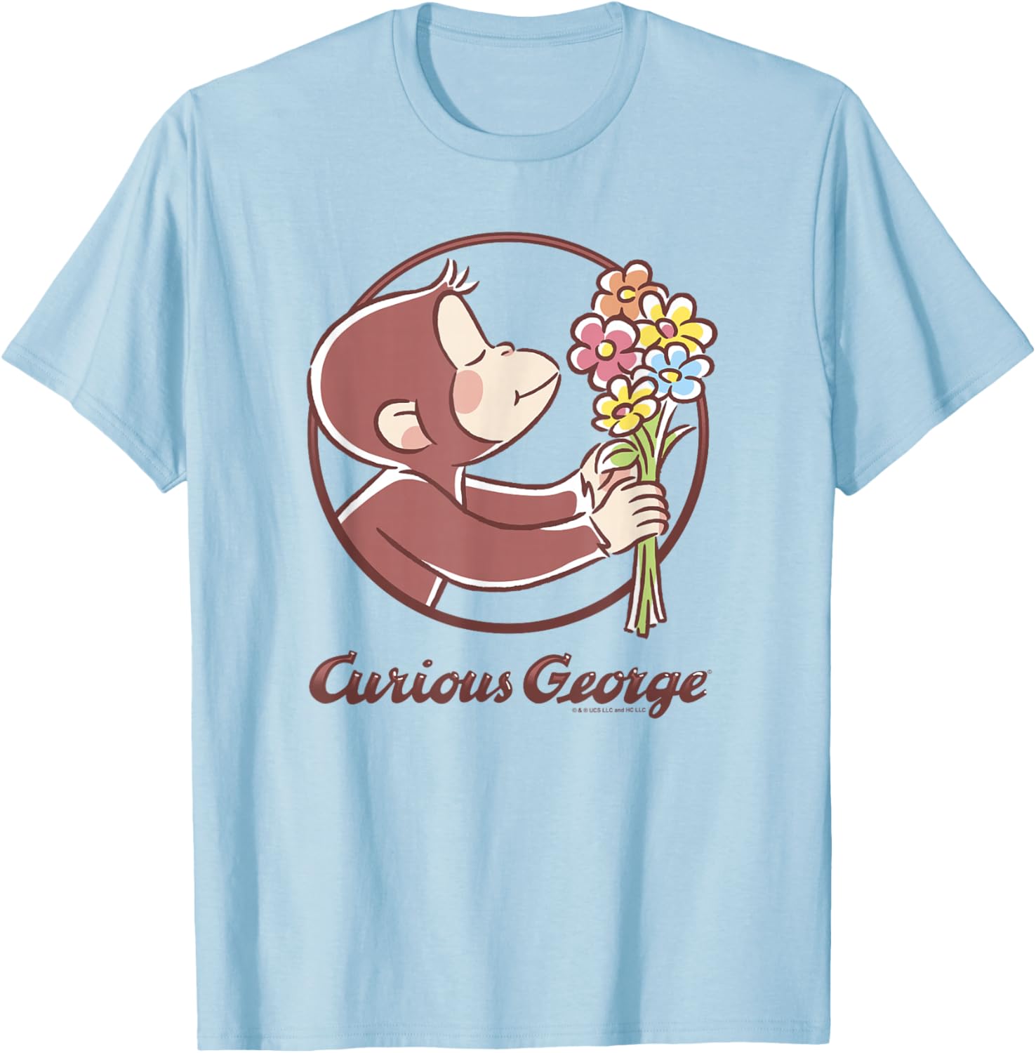 Curious George Flower Bouquet Poster T-Shirt for Fun and Style - 3