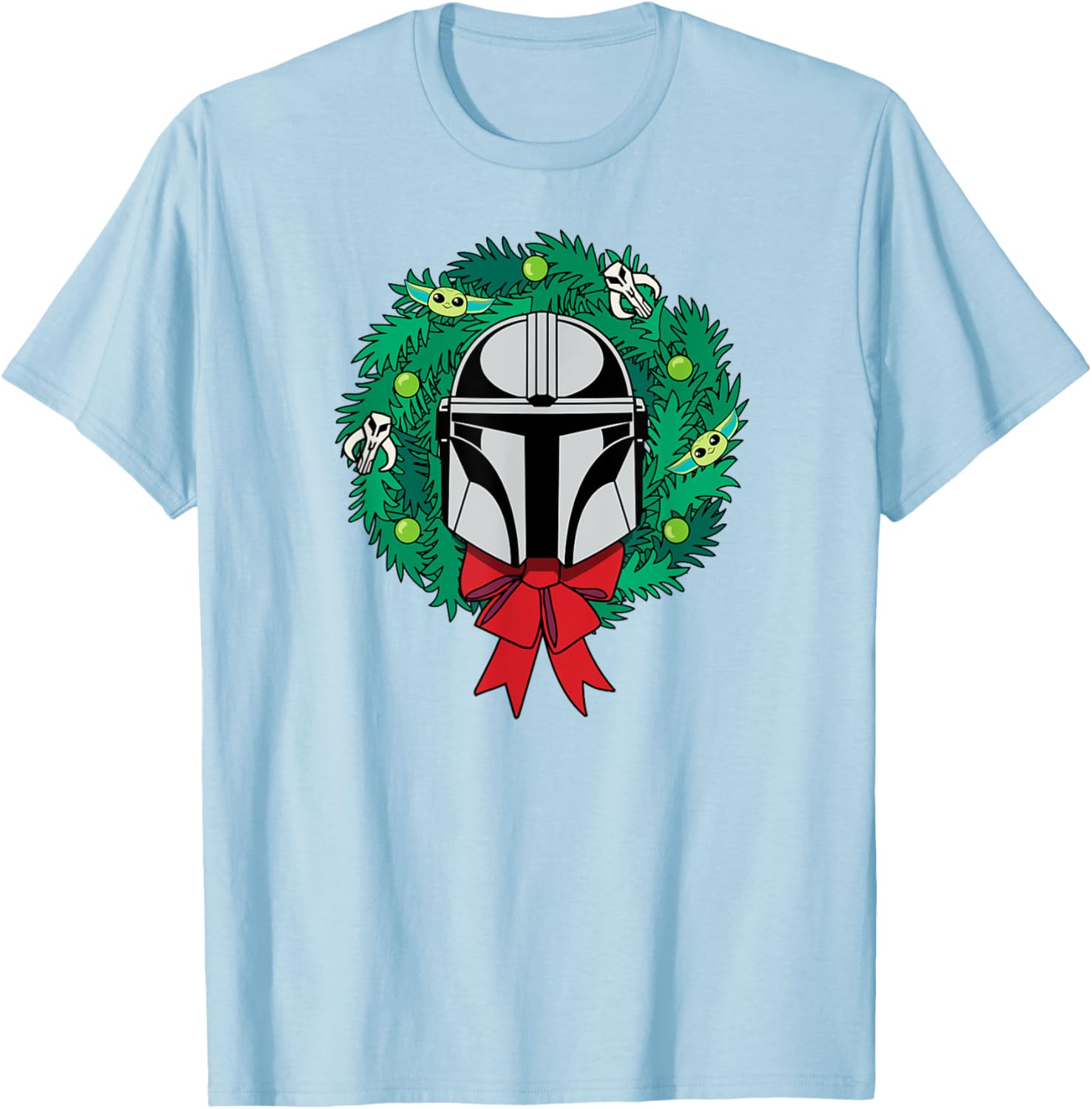 Mandalorian Helmet Christmas Wreath T-Shirt for Holiday Cheer - 1