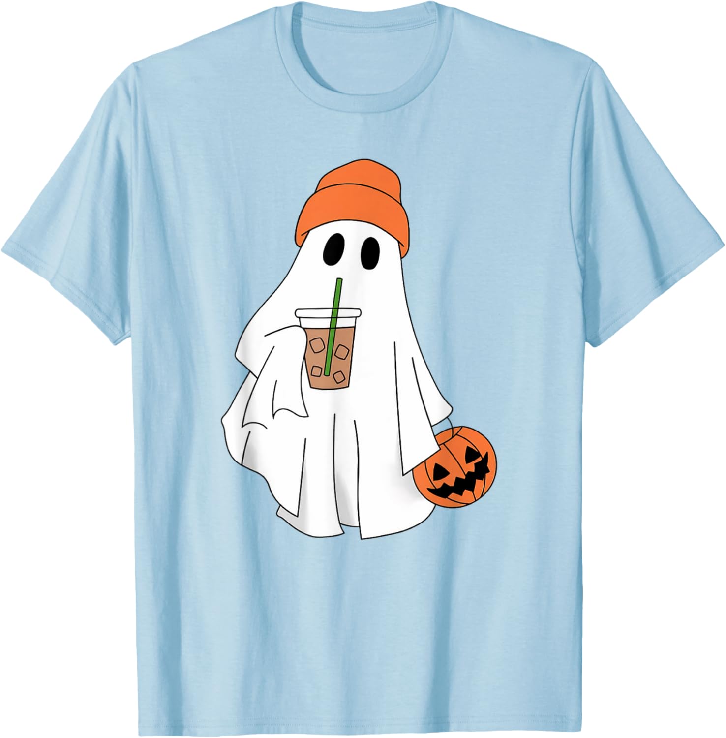 Halloween Ghost Drinking Coffee T-Shirt for Men and Women - 8