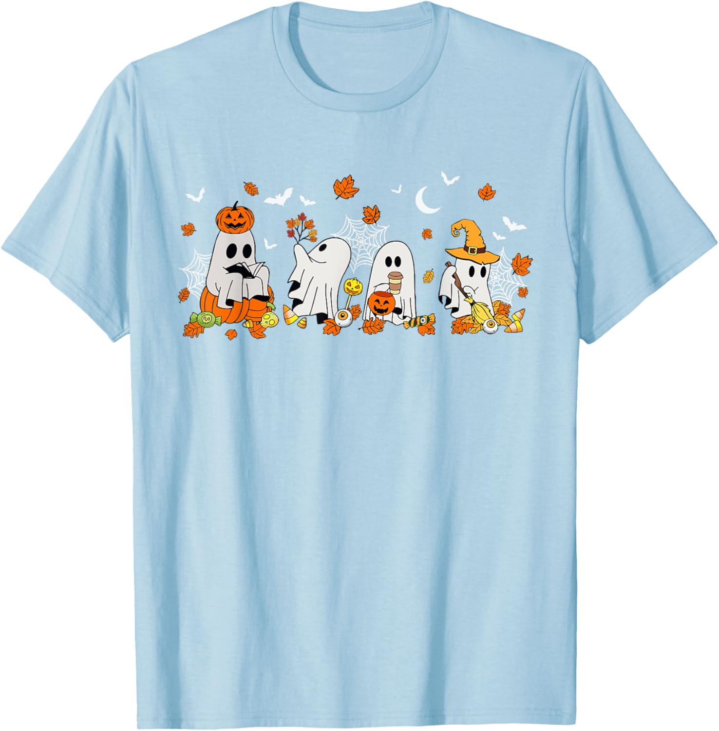 Cute Ghost Drinking Coffee Halloween Fall Book Reading T-Shirt for All - 4
