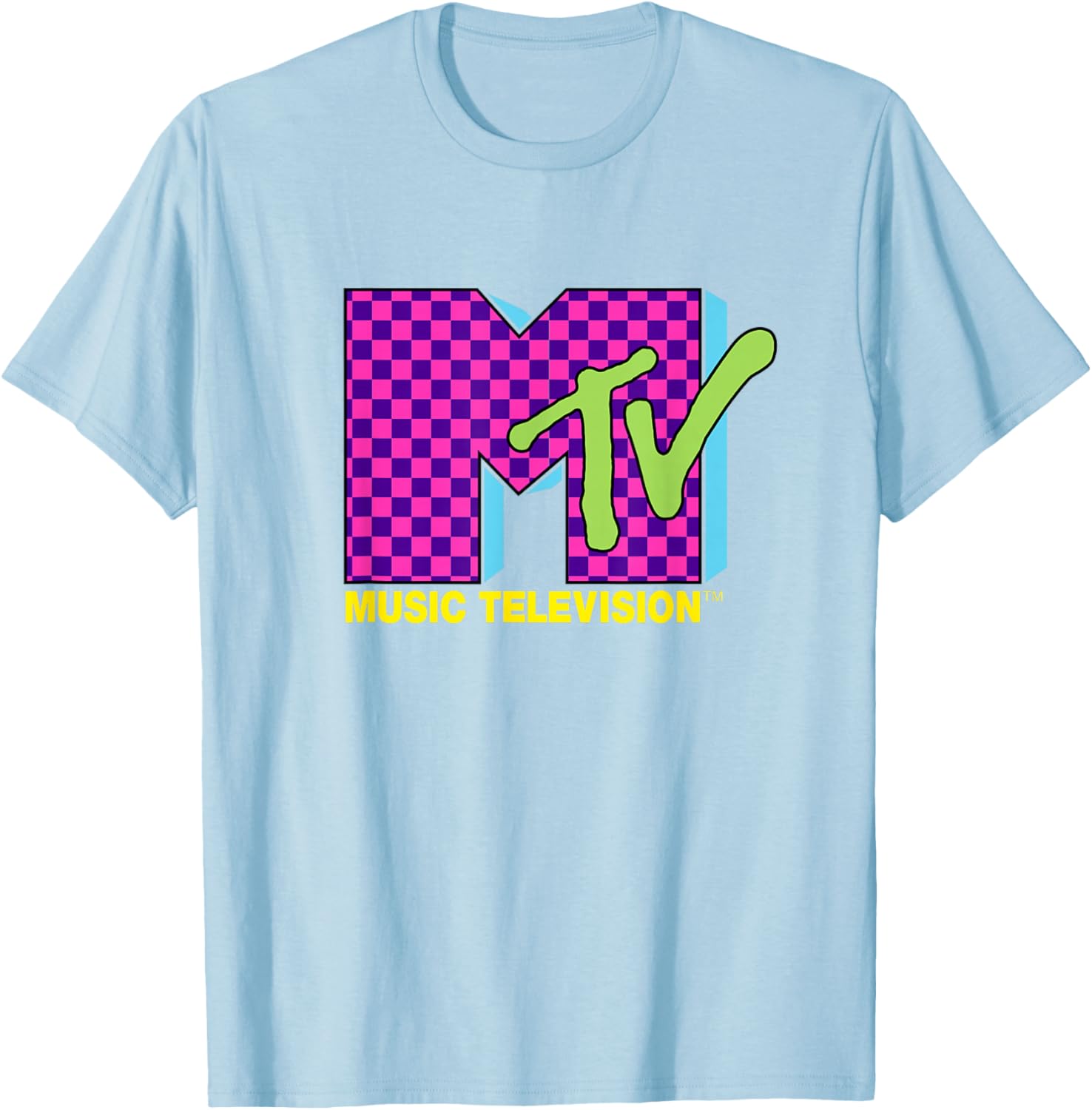 MTV Retro 80s Neon Pink Checkerboard Logo T-Shirt for Trendy Style - 6