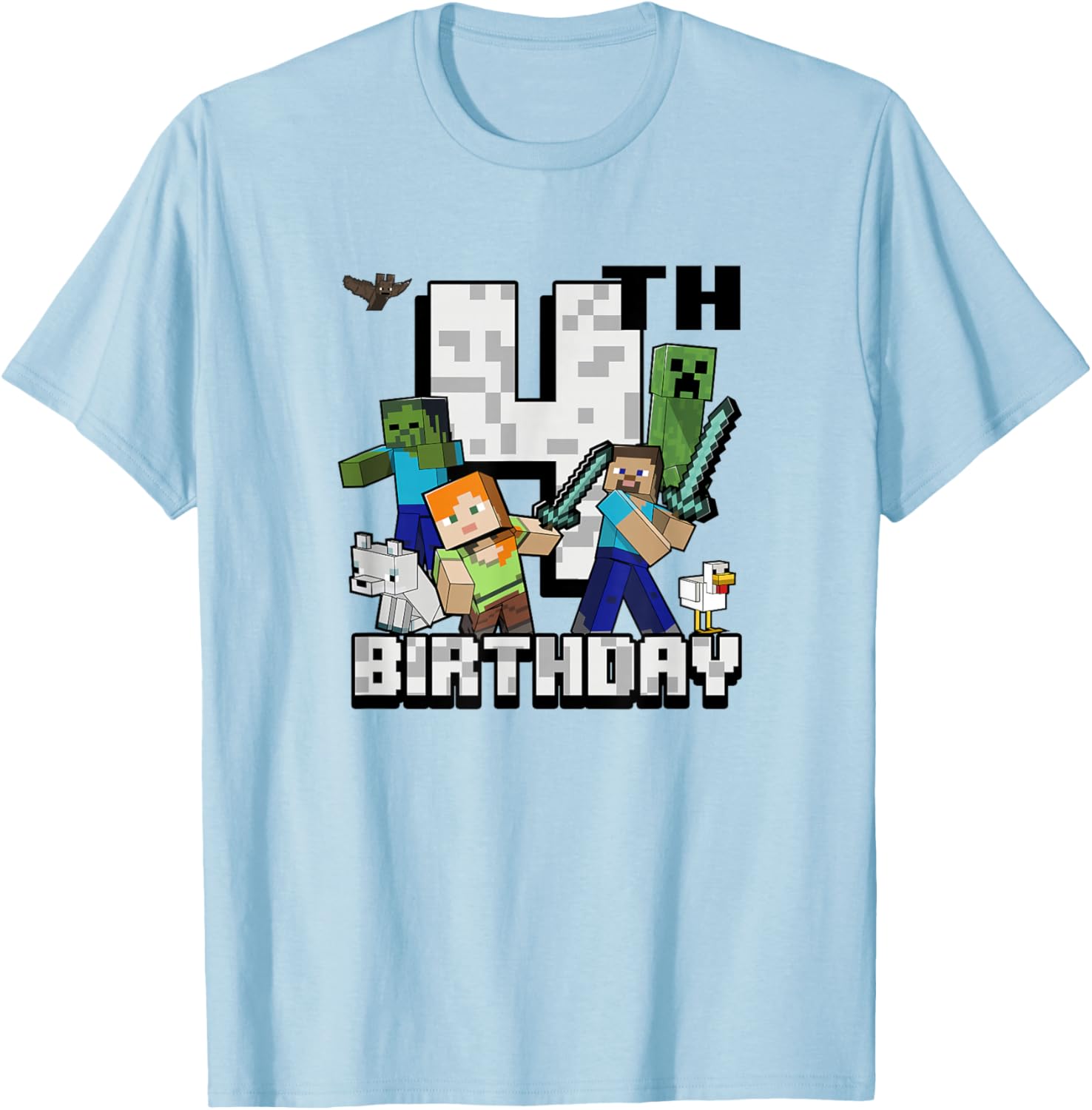 Minecraft Group Shot Happy 4th Birthday T-Shirt for Kids' Celebration - 3