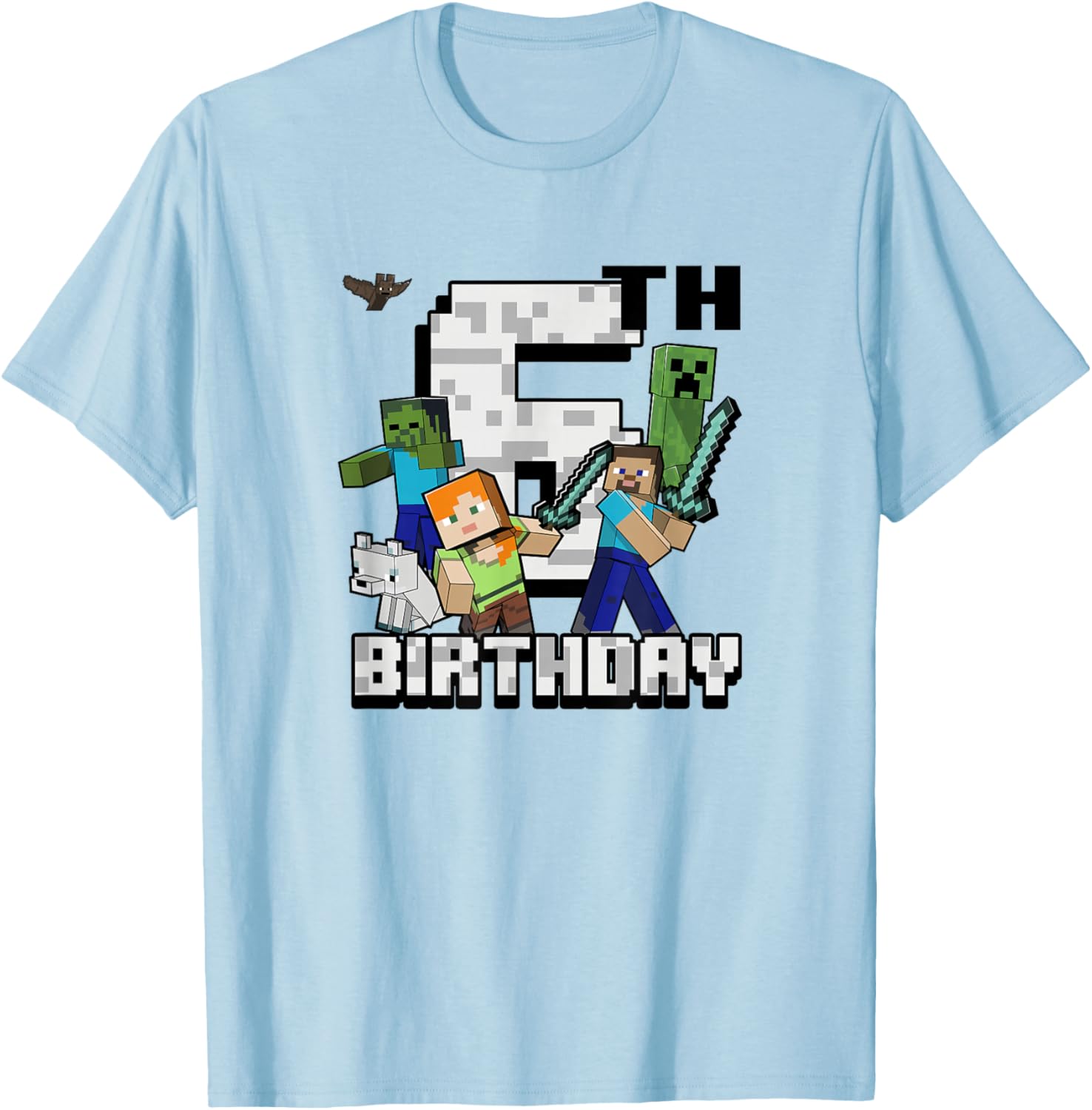 Minecraft Group Shot Happy 6th Birthday T-Shirt for Kids Fun Gift - 5