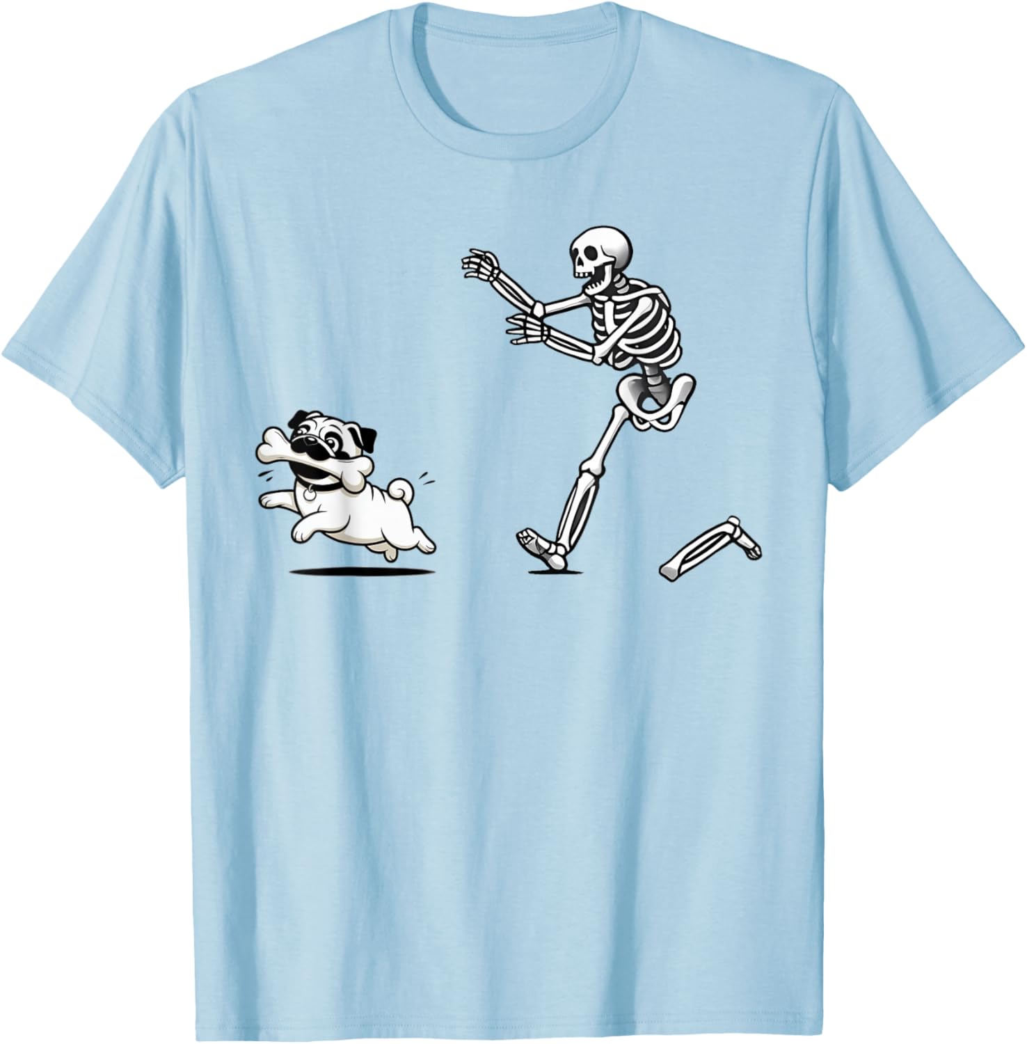 Funny Pug Stealing Bone from Skeleton T-Shirt for Dog Lovers - 19
