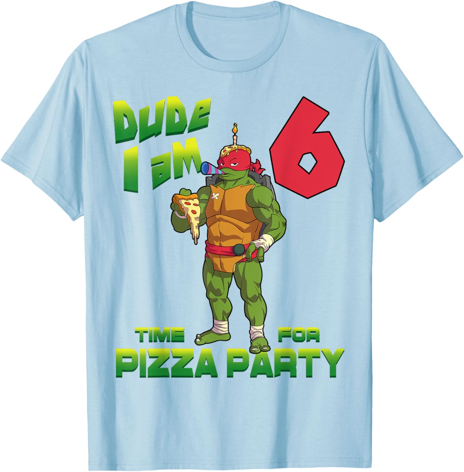 Mademark Ninja Turtles Raphael 6th Birthday Pizza Party T-Shirt - 26