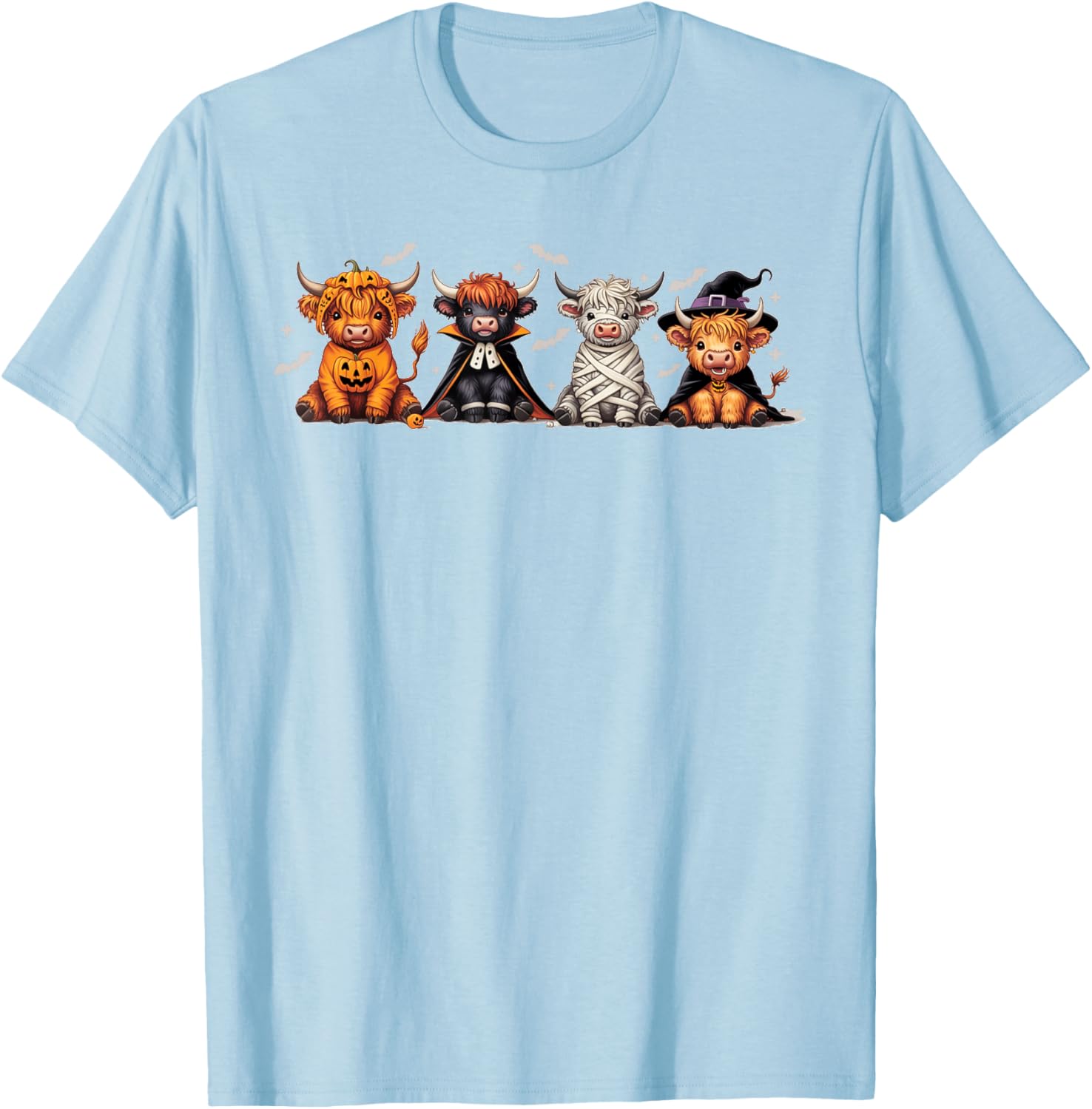 Spooky Halloween Highland Cow Cross Stitch T-Shirt for Festive Fun - 26