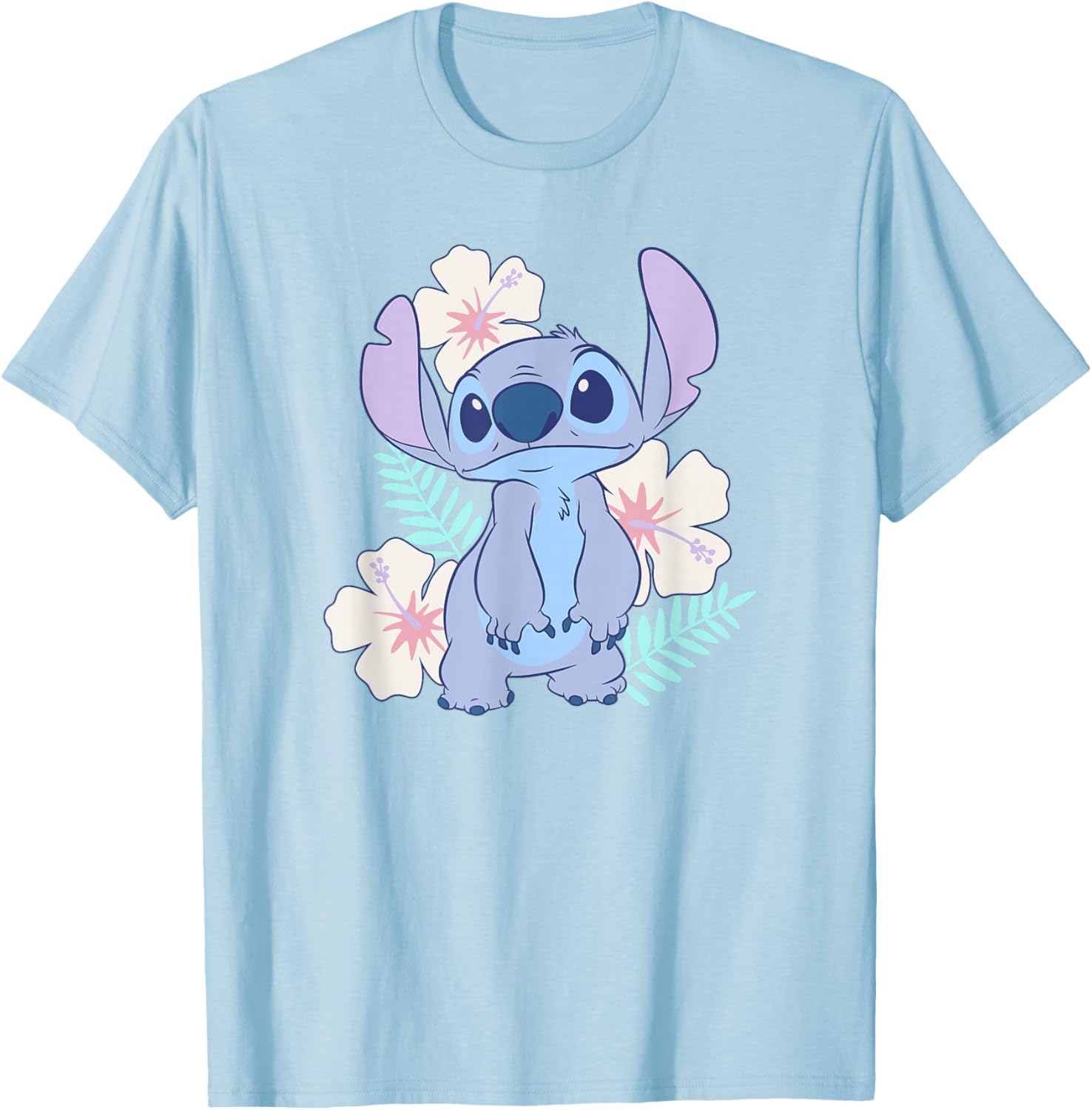 Cute Disney Lilo & Stitch Hawaiian Flowers Portrait T-Shirt for Fun Style - 1