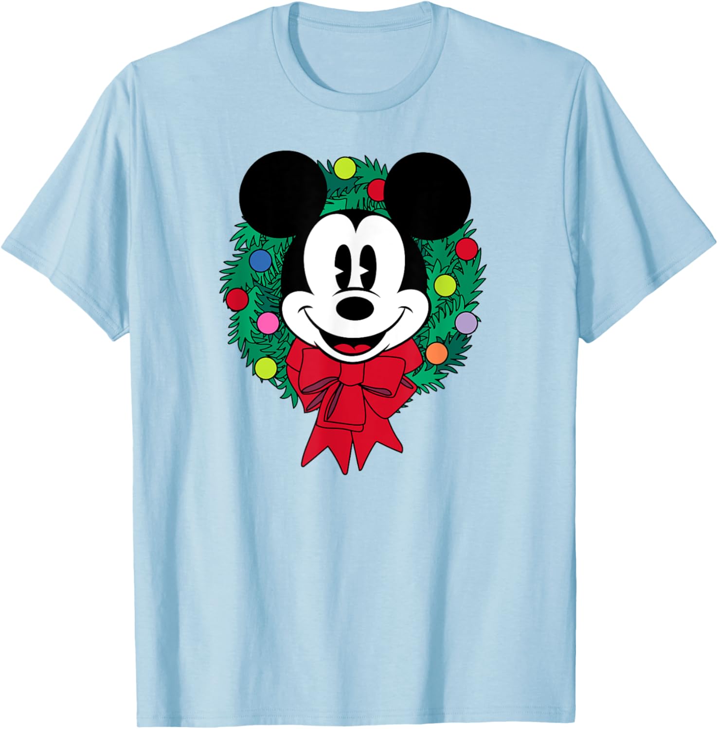 Festive Mickey Mouse Christmas Wreath T-Shirt for Men, Blue Small - 1