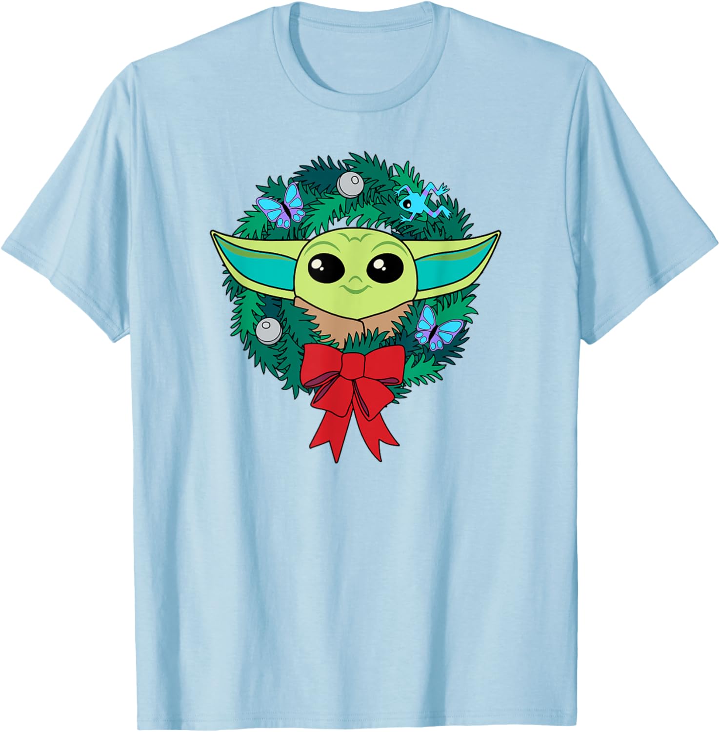 Mandalorian Grogu Holiday Wreath T-Shirt for Festive Fans - 8
