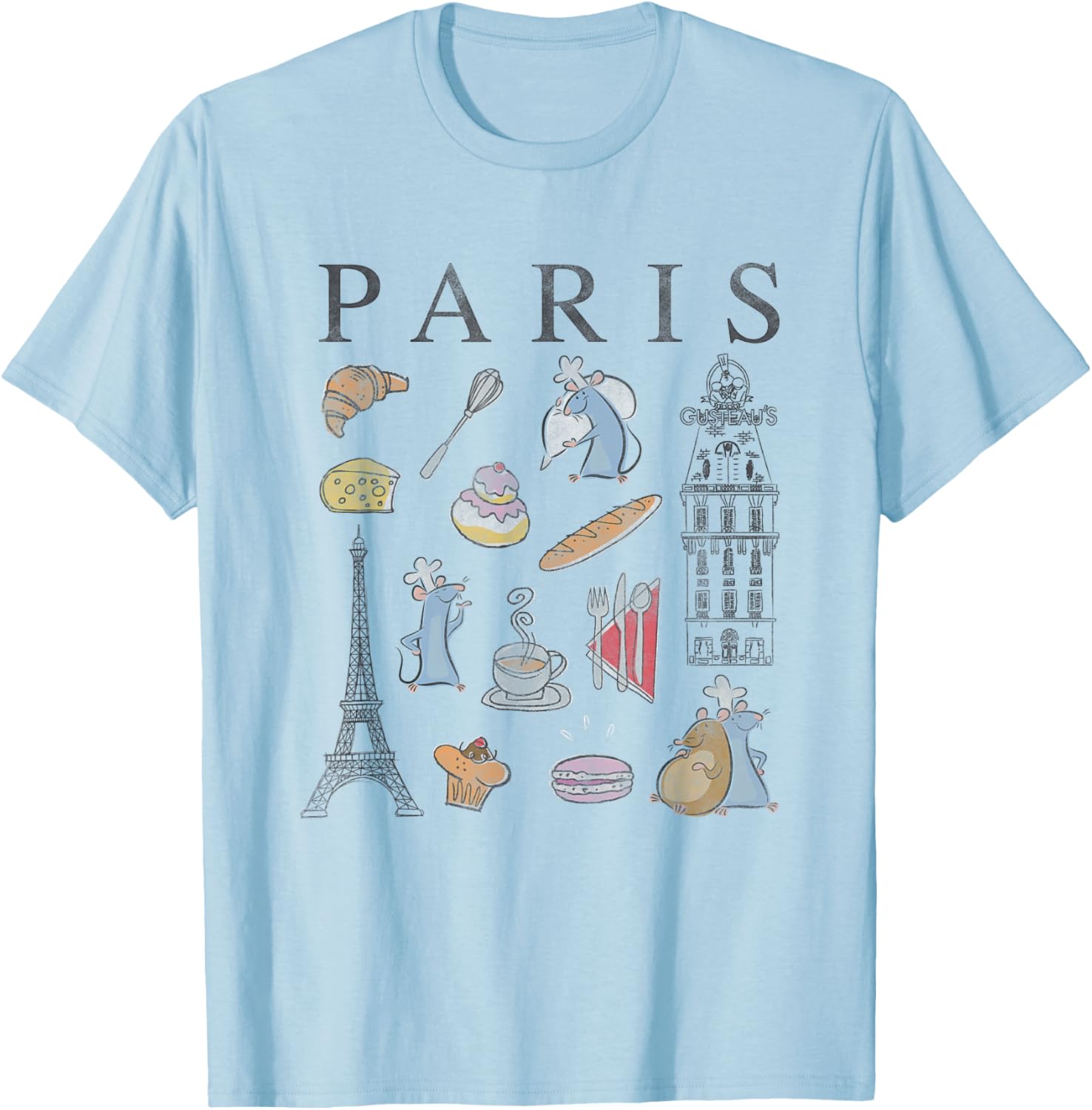 Disney Pixar Ratatouille Retro T-Shirt Collage of Paris Food & Places - 5
