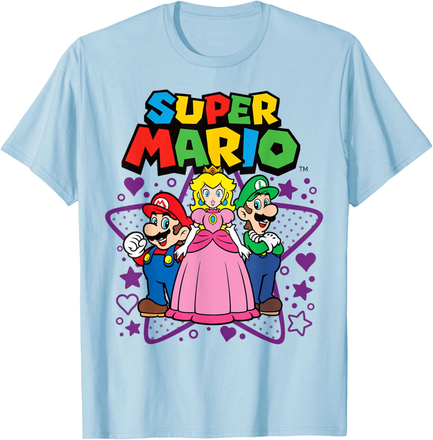 Super Mario Trio T-Shirt with Peach, Luigi, Stars, and Hearts Design - 3
