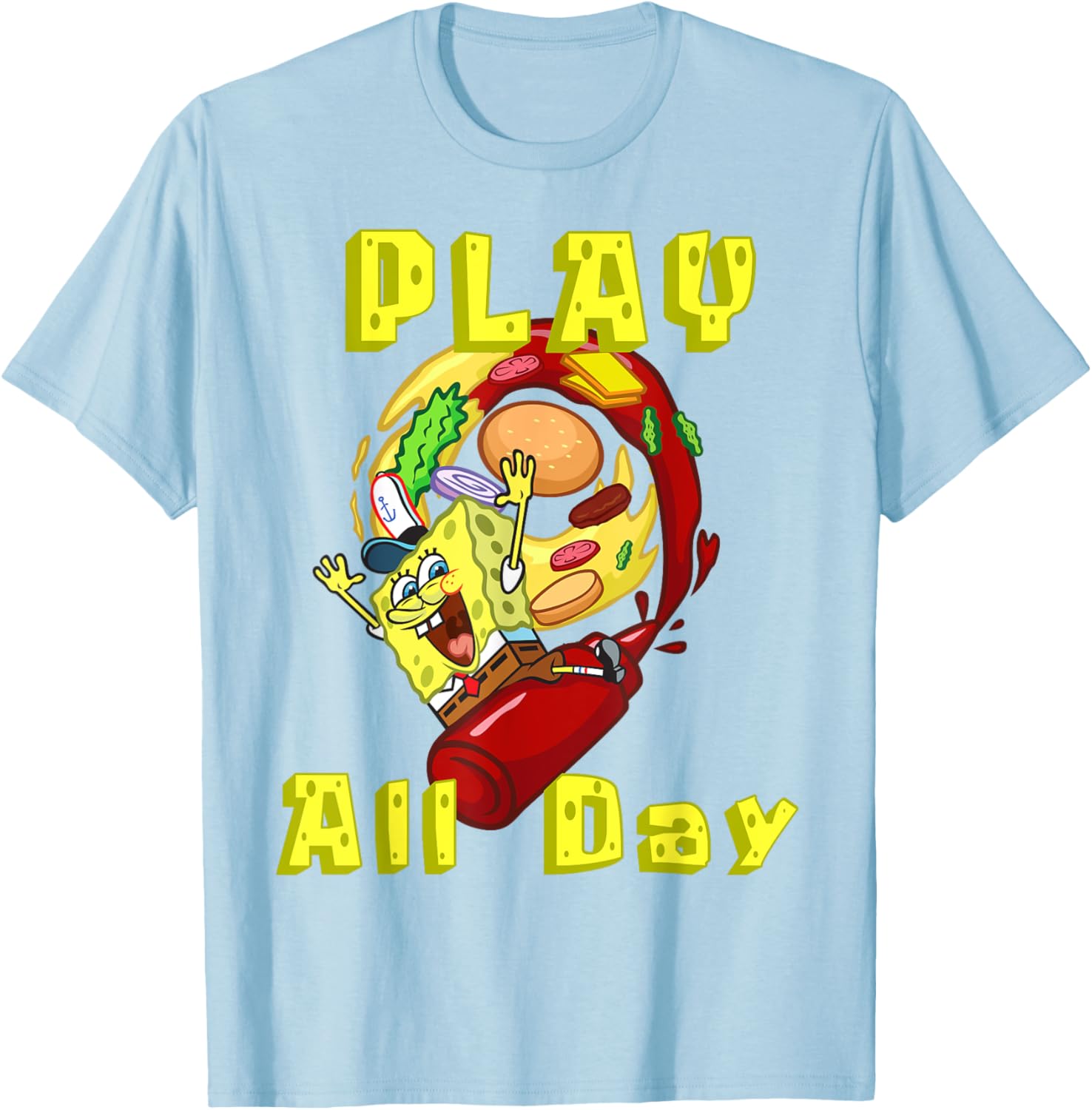 SpongeBob Play All Day T-Shirt with Fun Burger Ketchup Design - 9