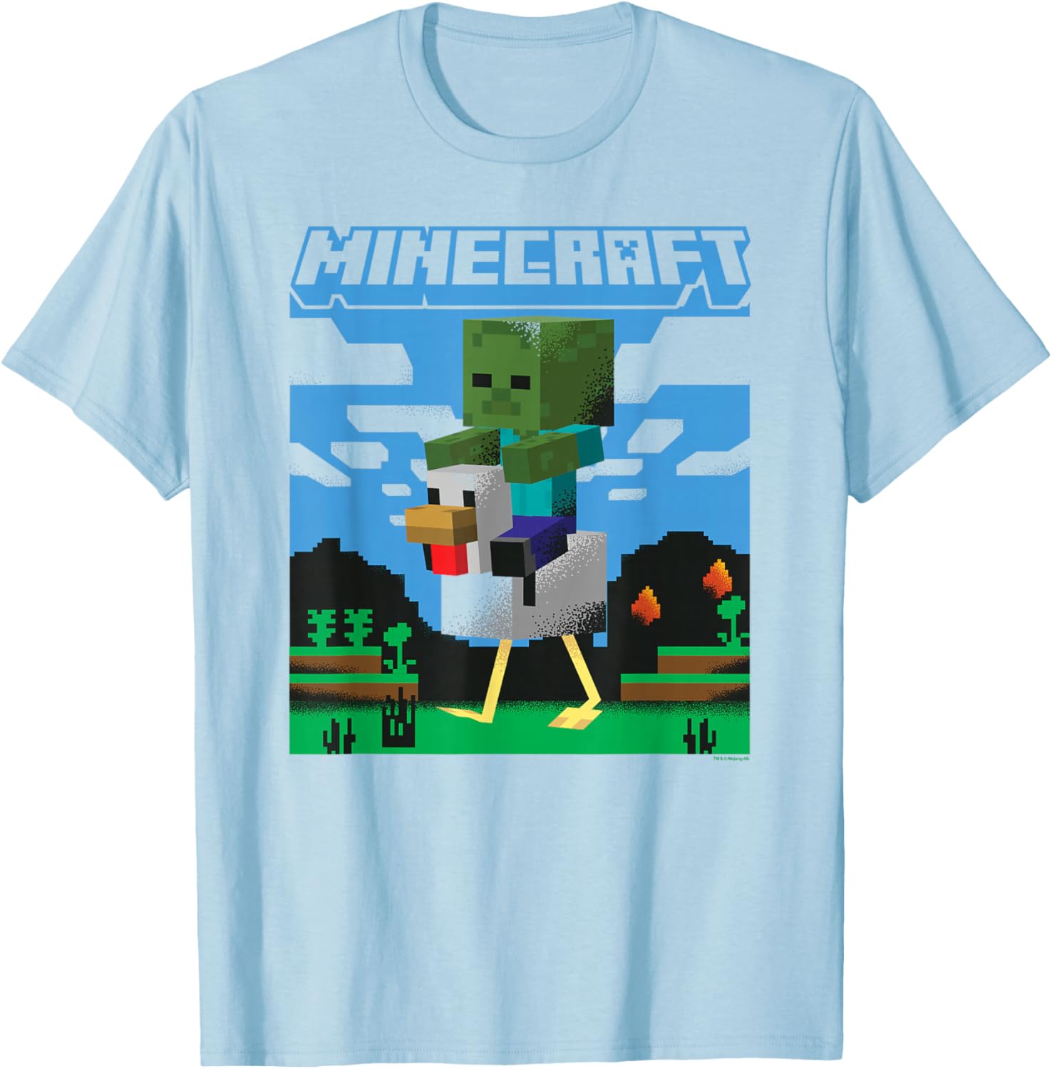 Minecraft Chicken Jockey Day Walk Poster T-Shirt for Gamers and Fans - 1