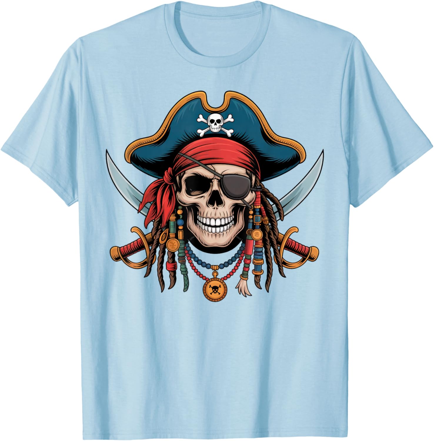 Pirate Skull and Crossbones Skeleton Halloween T-Shirt for Men and Boys - 8