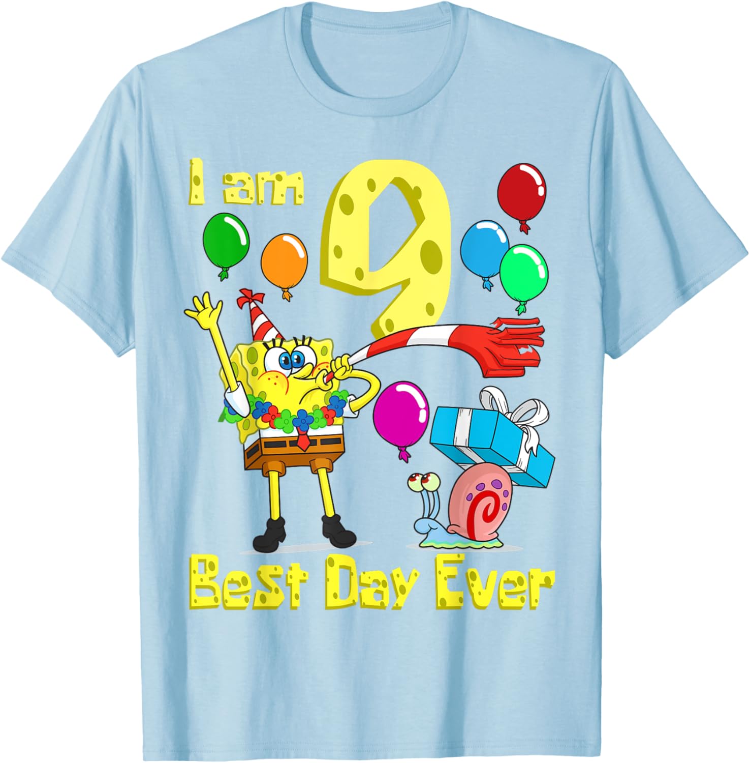 SpongeBob I Am 9 Years Old Birthday Party T-Shirt for Kids Fun Gift - 14