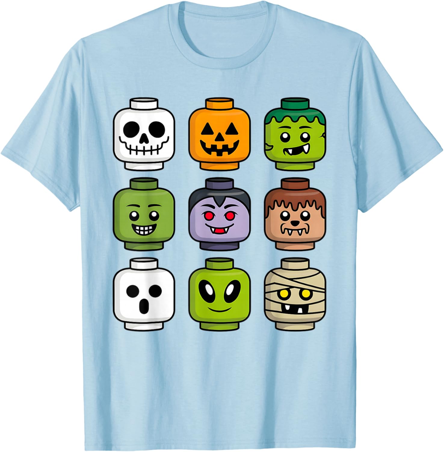 Halloween Building Brick T-Shirt for Boys with Pumpkin Ghost and Zombie Design - 19