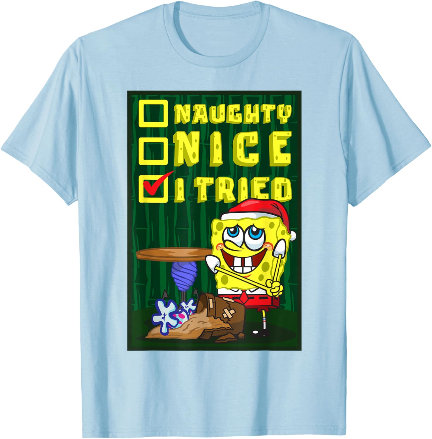 Mademark SpongeBob Christmas Santa's List Nice T-Shirt for Fun Holiday Wear - 11